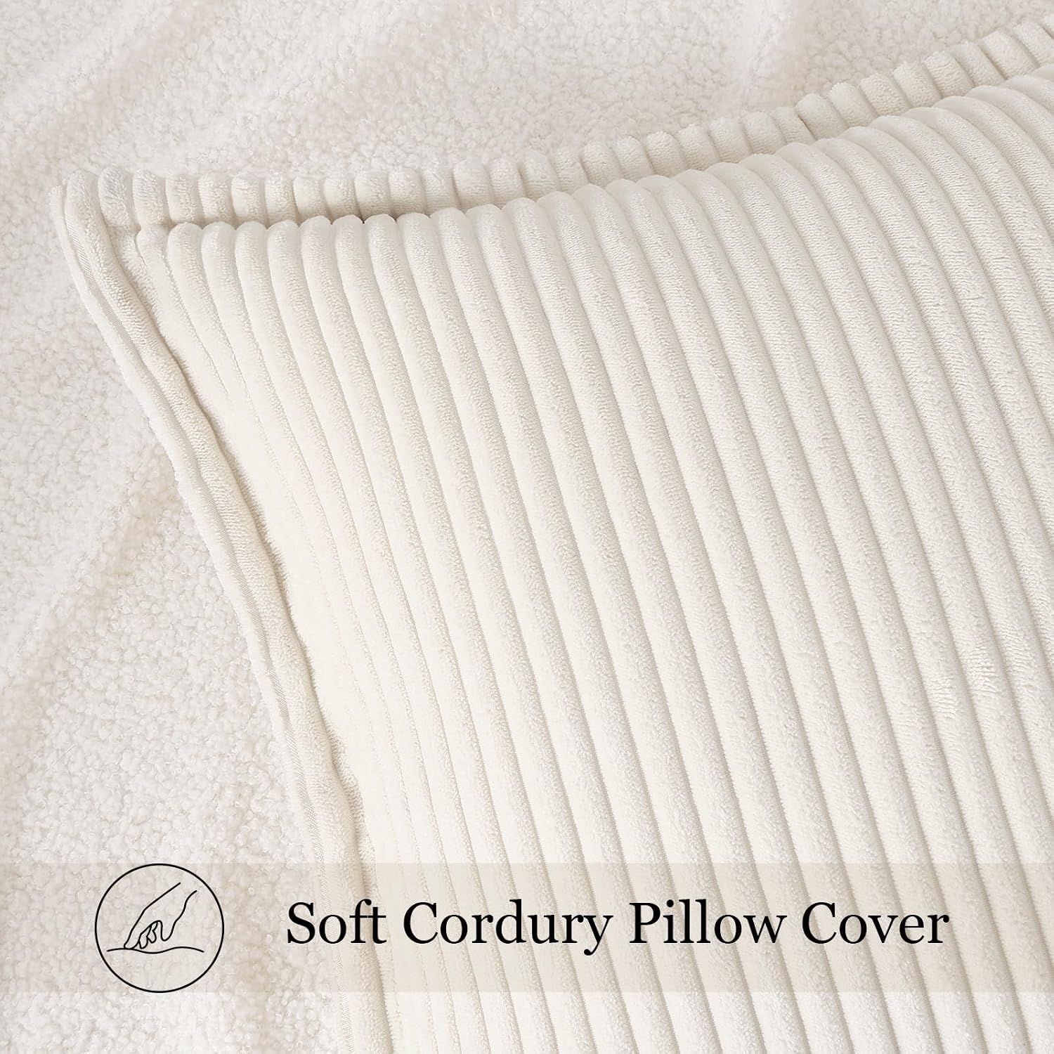 Detalle 1 de Mecatny Corduroy Spring Throw Pillow Covers (18x18) — Set of 2, Cream White Neutral Boho Accent