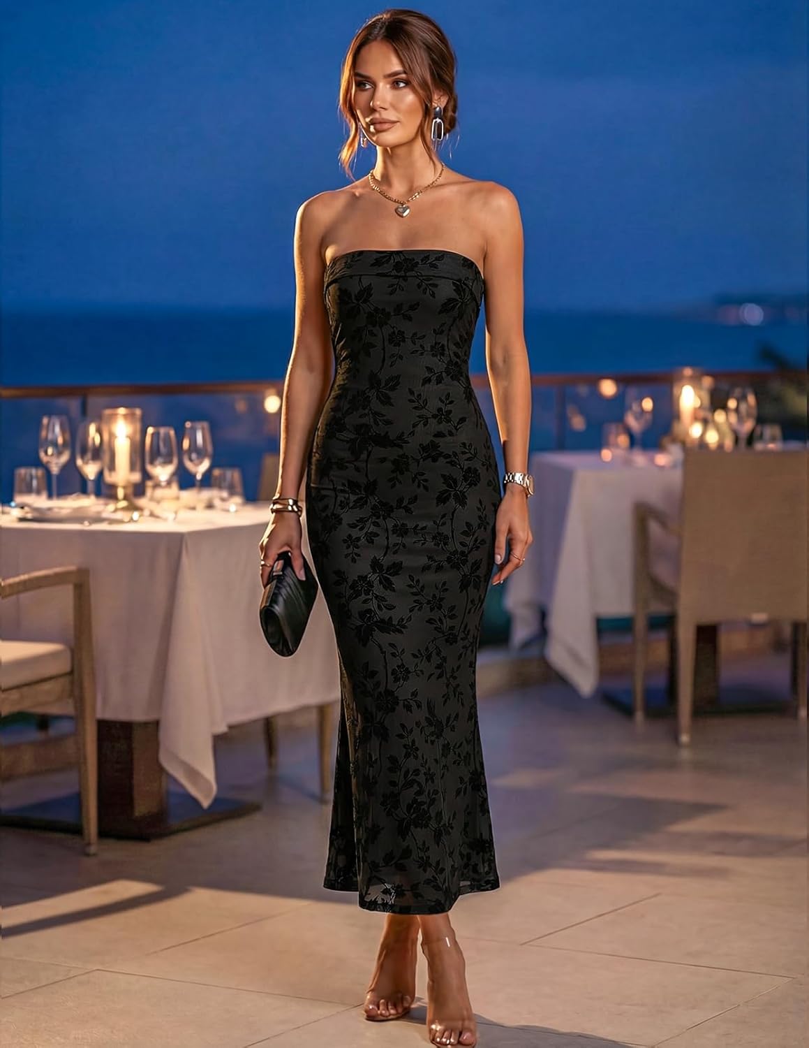 Thumbnail 1 de MEROKEETY 2026 Summer Floral Strapless Maxi Dress — Elegant, Lightweight Party Dress