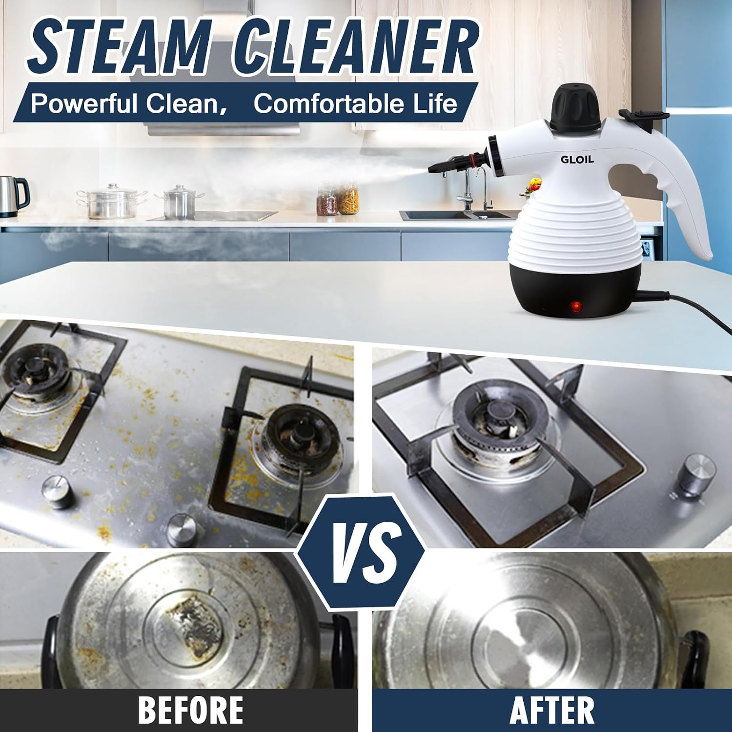 Detalle 2 de GLOIL SC301 Handheld Steam Cleaner with 221°F Steam and 10 Accessories
