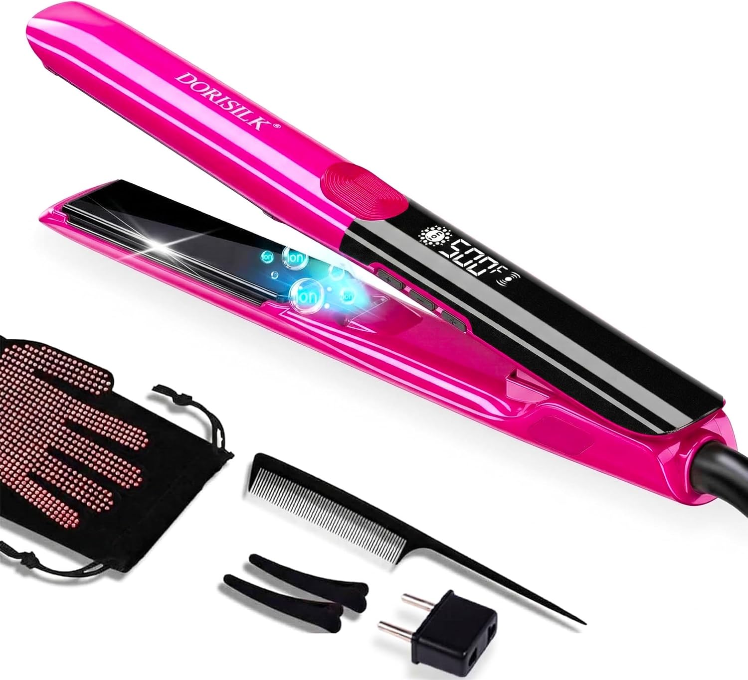 Detalle de DORISILK 1-Inch Ceramic Flat Iron, 2-in-1 Straightener and Curler, 500°F