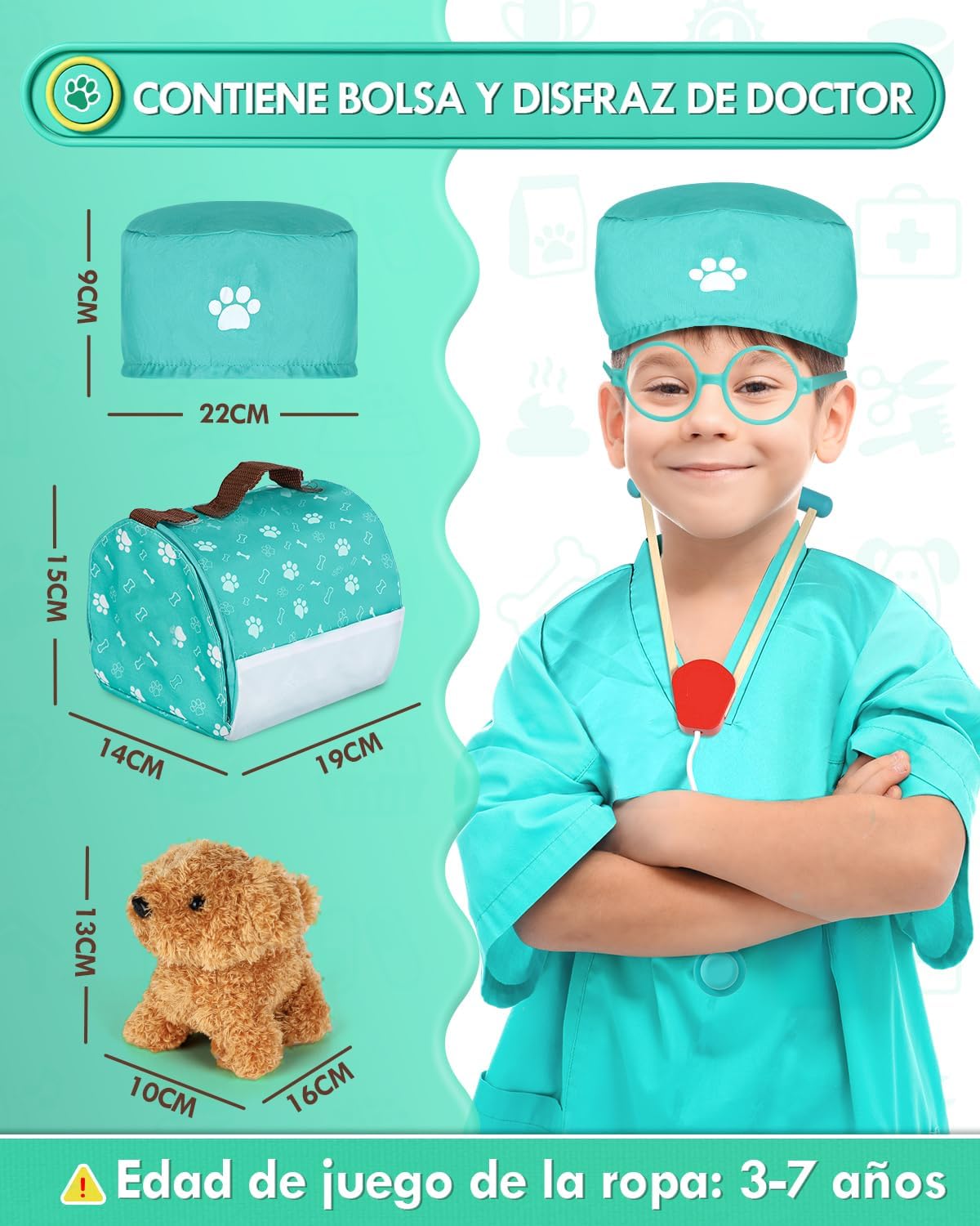 Detalle 2 de Maletin Medico Juguete Veterinario 21 piezas