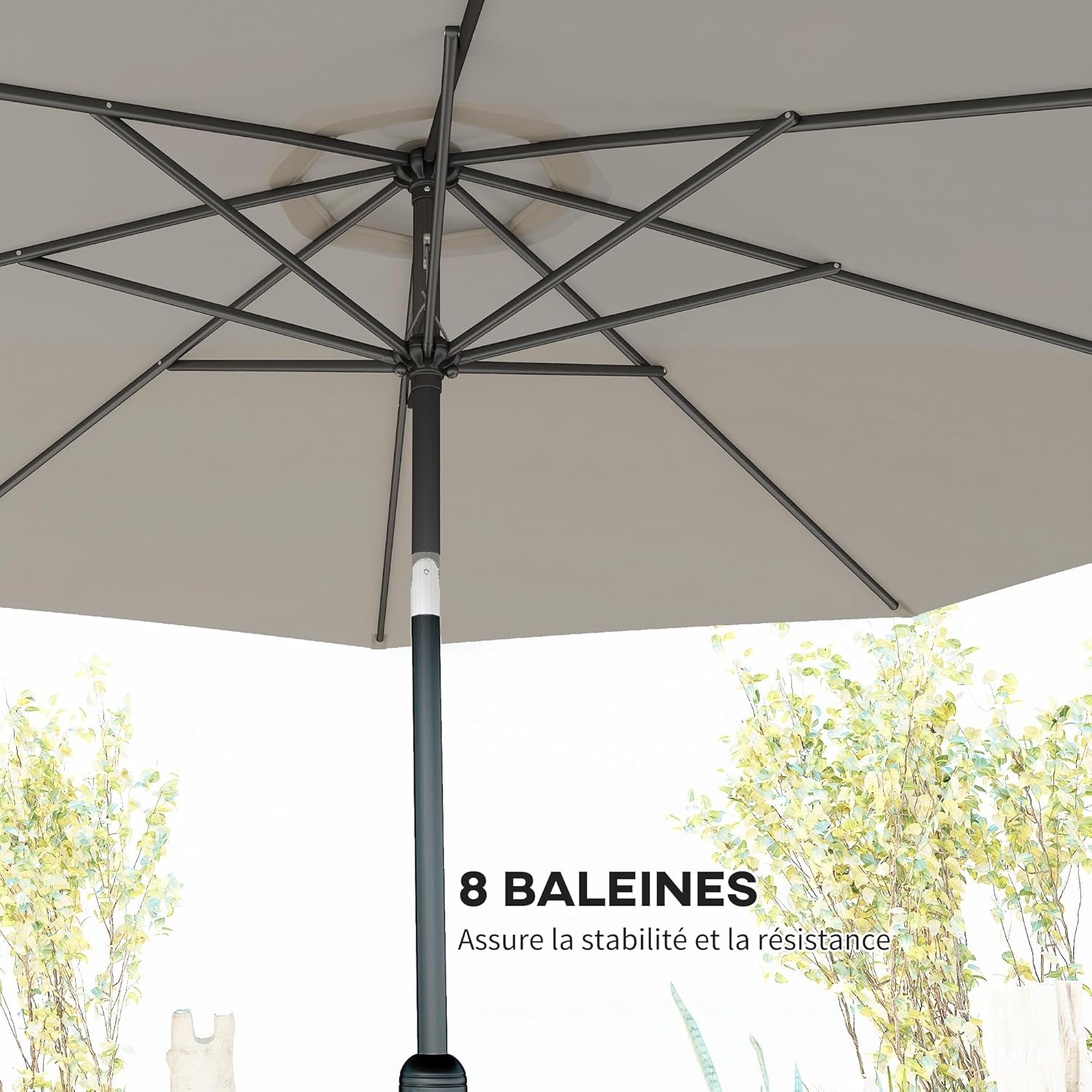 Thumbnail 5 de Outsunny Parasol de jardin extérieur droit inclinable Ø 2,95 m – Gris clair, métal et toile 180 g/m²