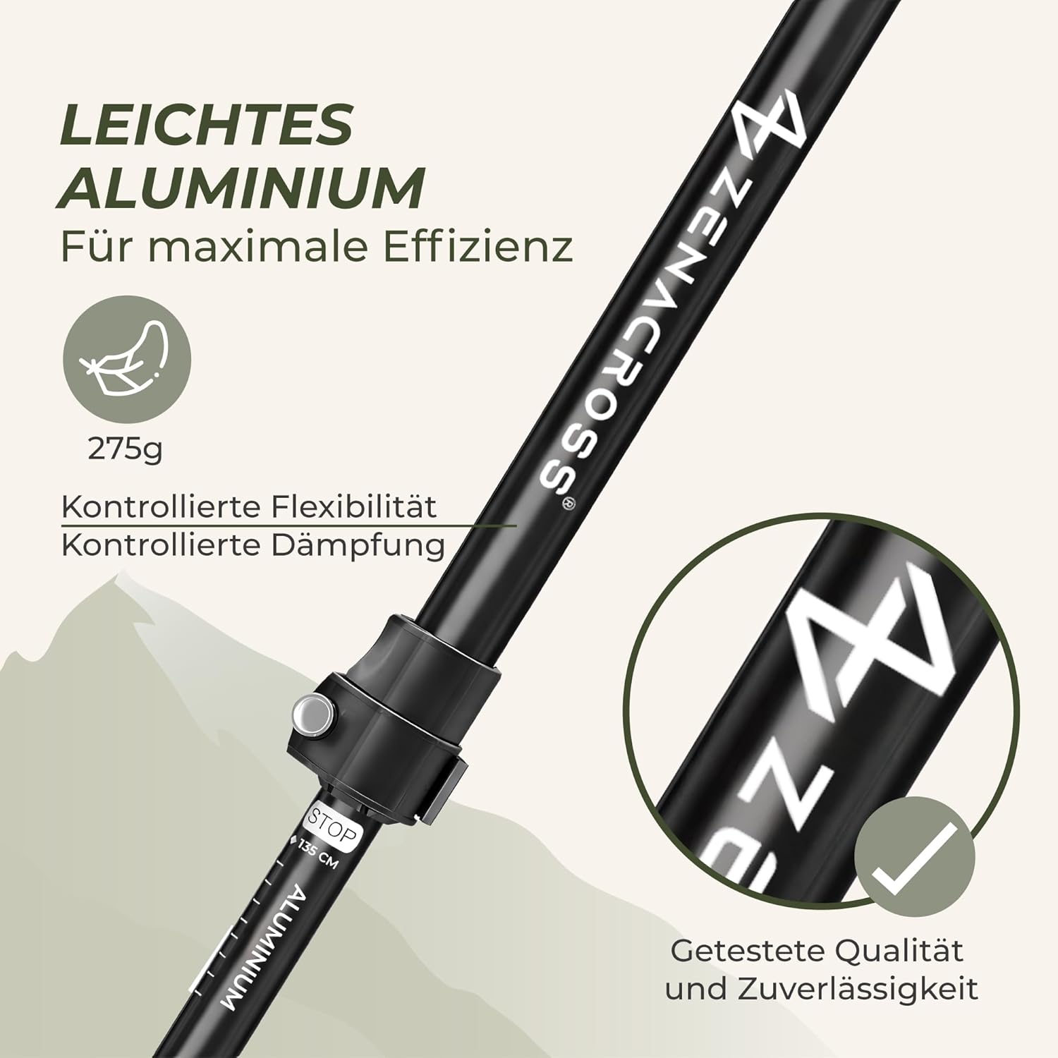 Thumbnail 1 de Zenacross Wanderstöcke Teleskop – Nordic Walking Stöcke, ultraleicht, Korkgriff, verstellbar 65–135 cm