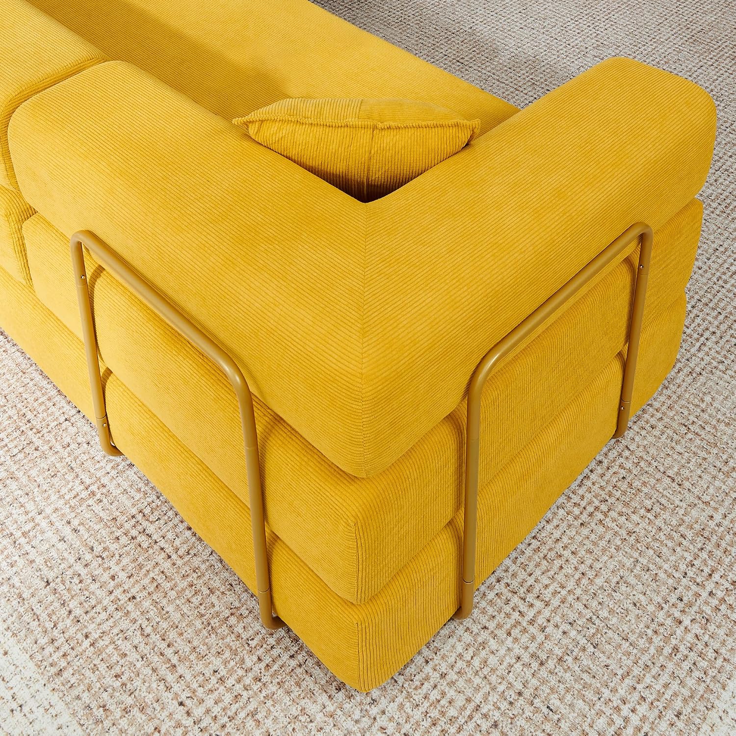 Detalle 2 de HANXIN SF-616 Convertible Sofa Bed, 108-Inch Yellow Corduroy Sectional