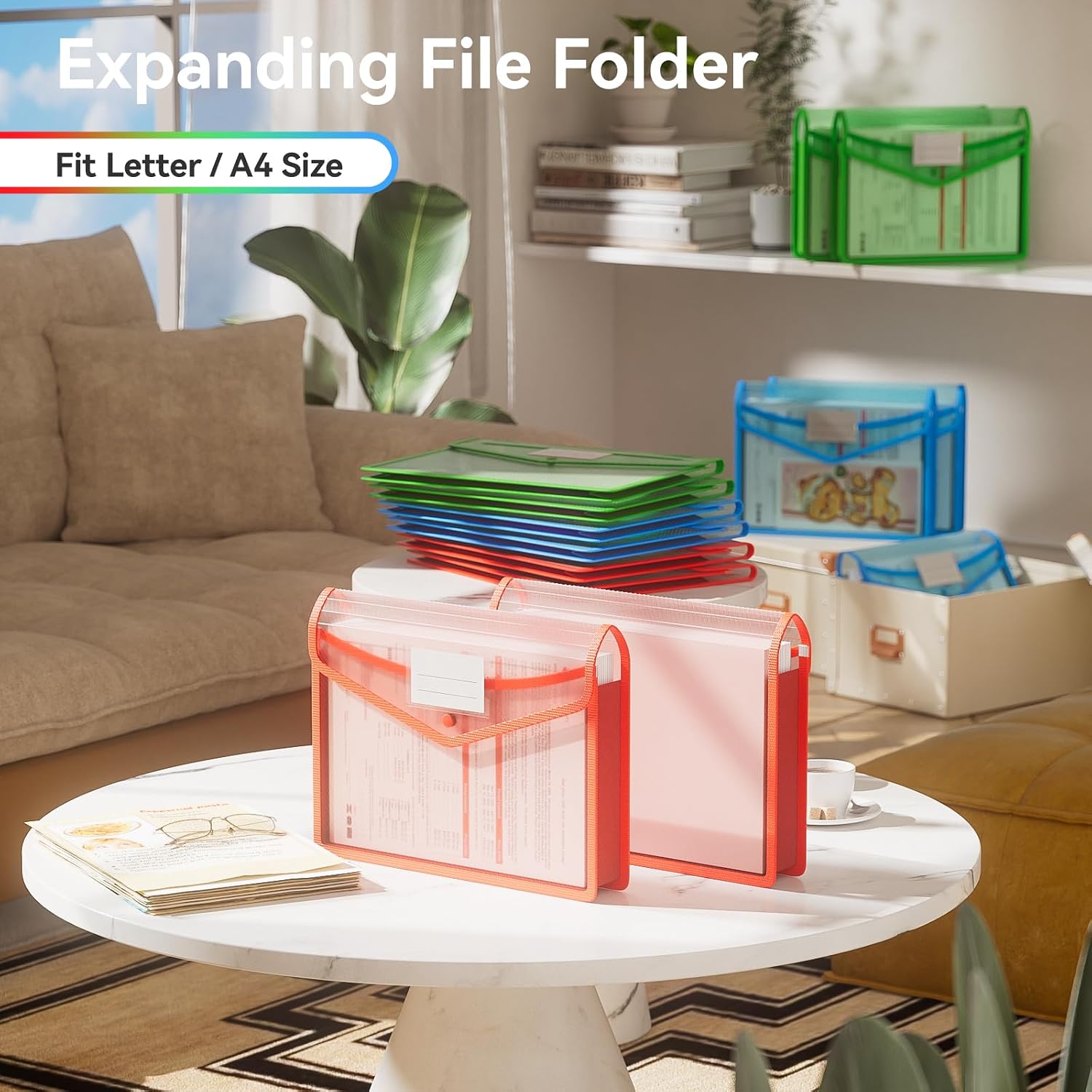 Detalle 2 de ABC life 6-Pack Expanding File Folders, Letter/A4, RGB Colors, Snap Closure