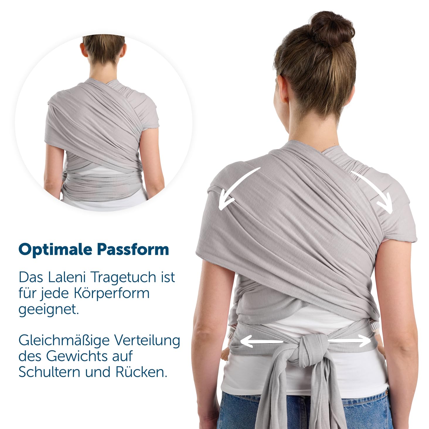 Thumbnail 4 de Laleni Tragetuch Baby (Neugeboren) bis 15 kg, weiche Baumwolle, 5,10 m – Hellgrau