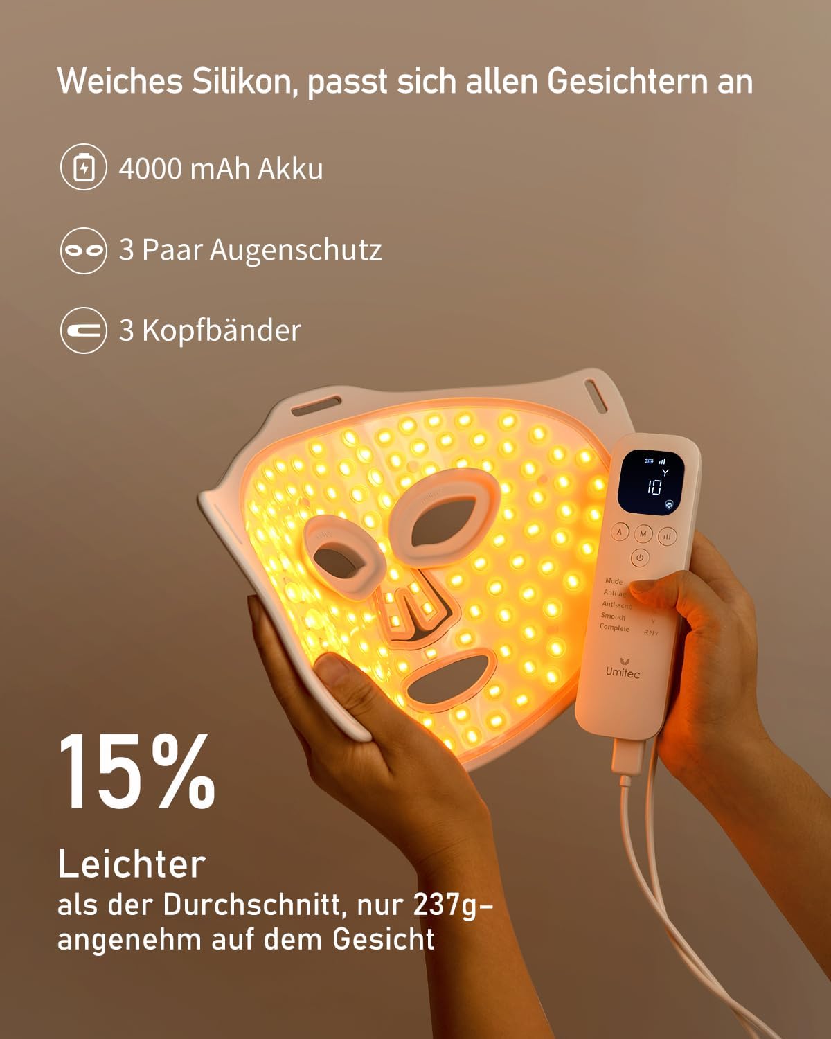 Thumbnail 3 de LED Gesichtsmaske mit Rotlicht 4 Modi