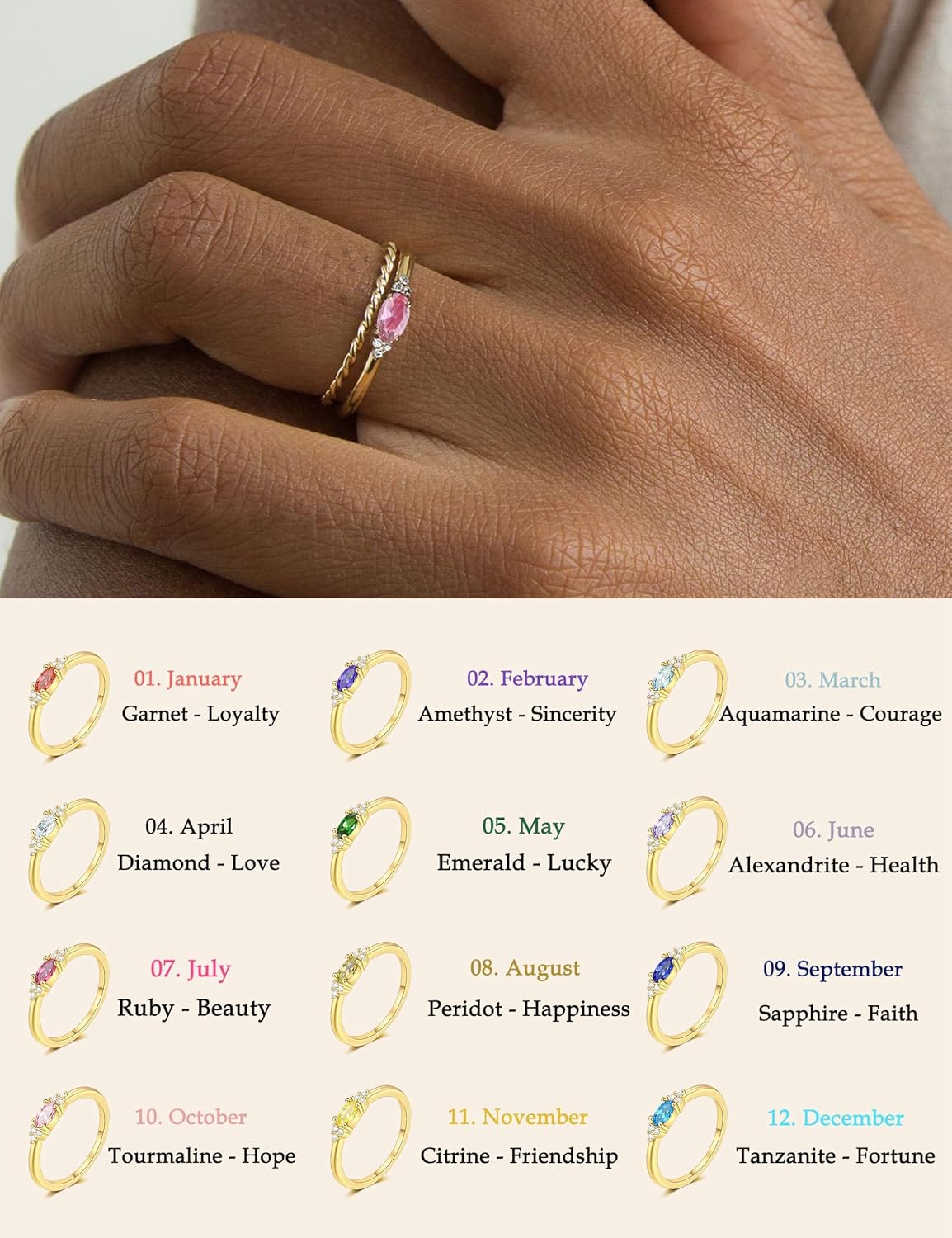 Thumbnail 3 de ZNBOH Geburtsstein Ring Gold, 12 Farben