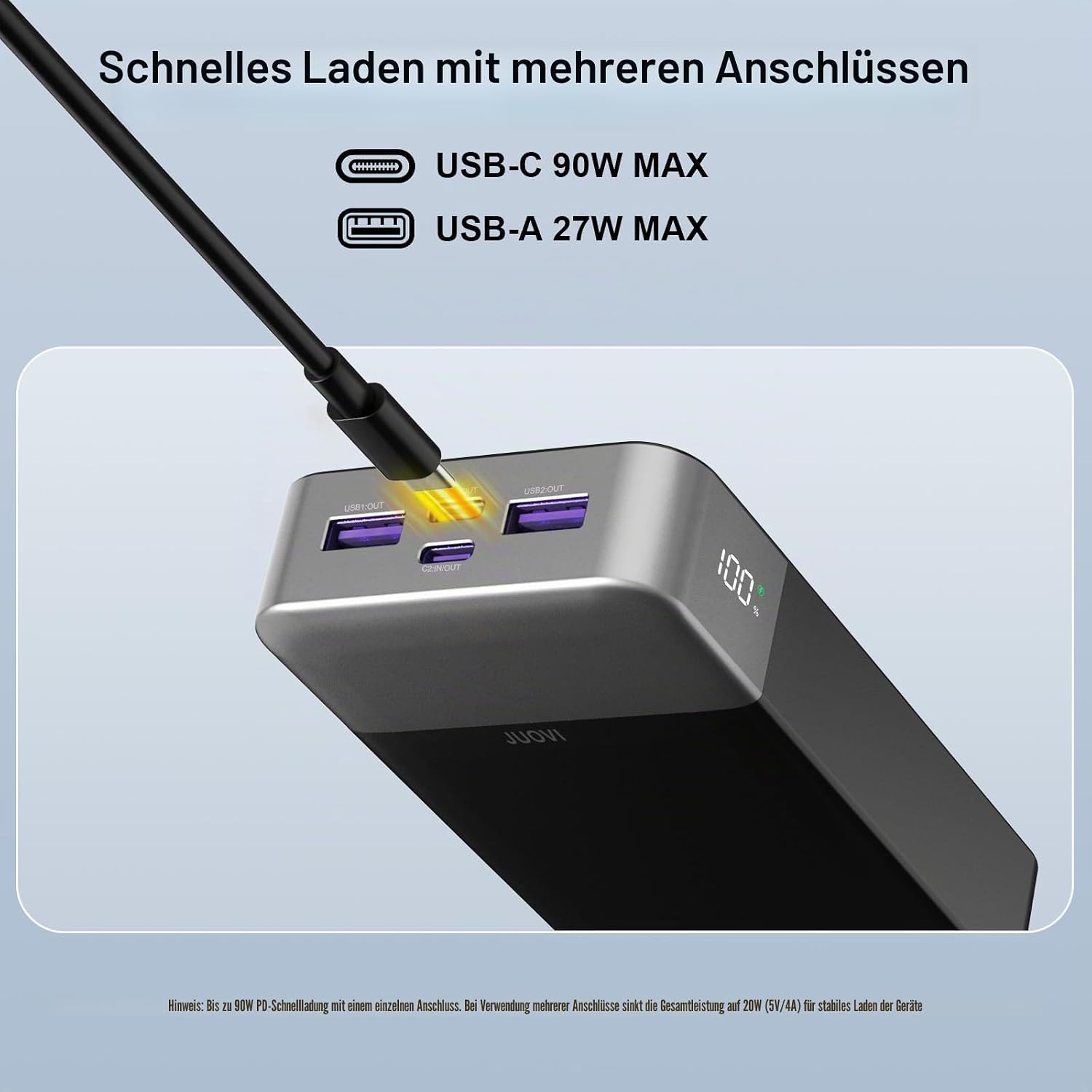 Thumbnail 6 de JUOVI Power Bank 90W Laptop Powerbank, 20000mAh – 2x USB-C, 2x USB-A, Schwarz