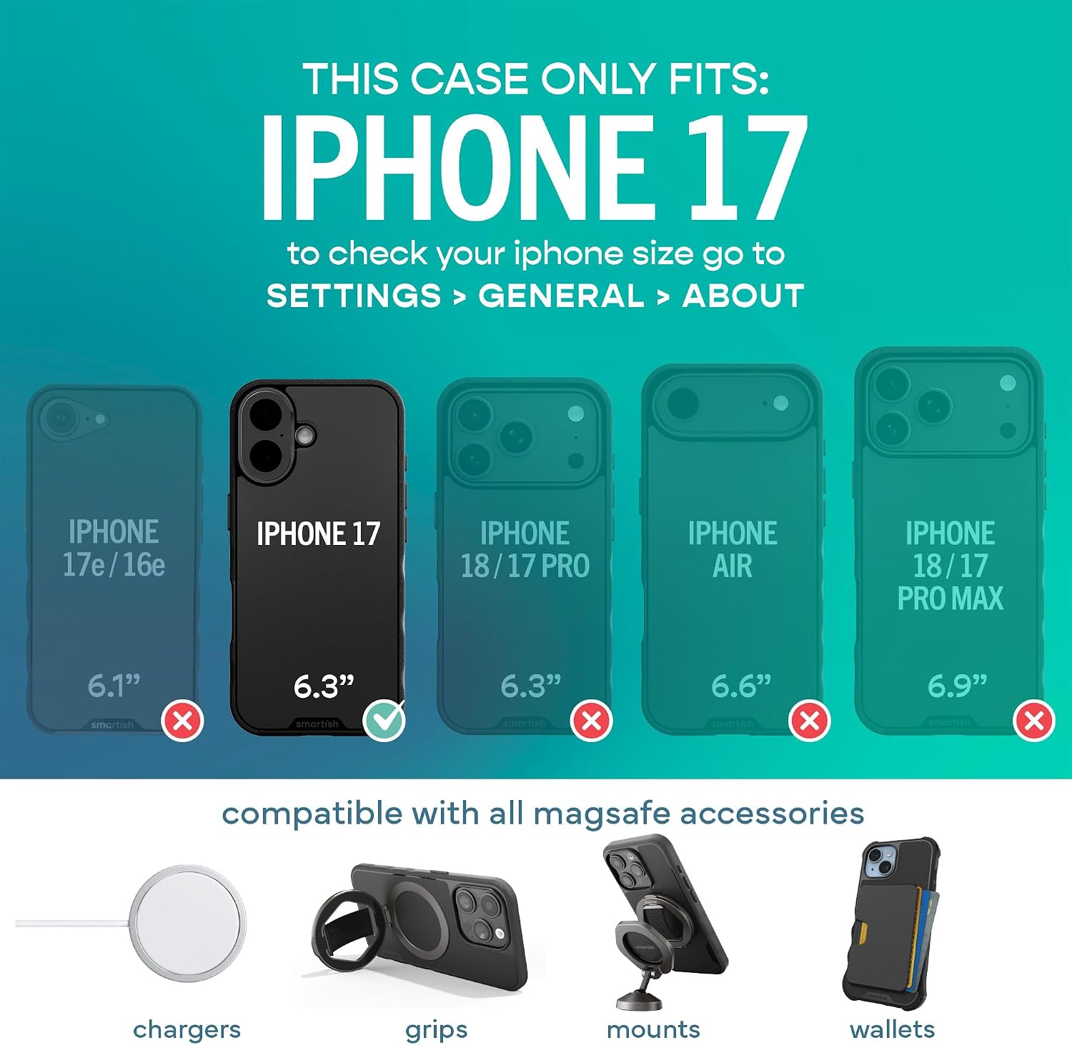 Detalle de Smartish Gripmunk iPhone 17 MagSafe Case with Camera Control Protection (Black Tie Affair)
