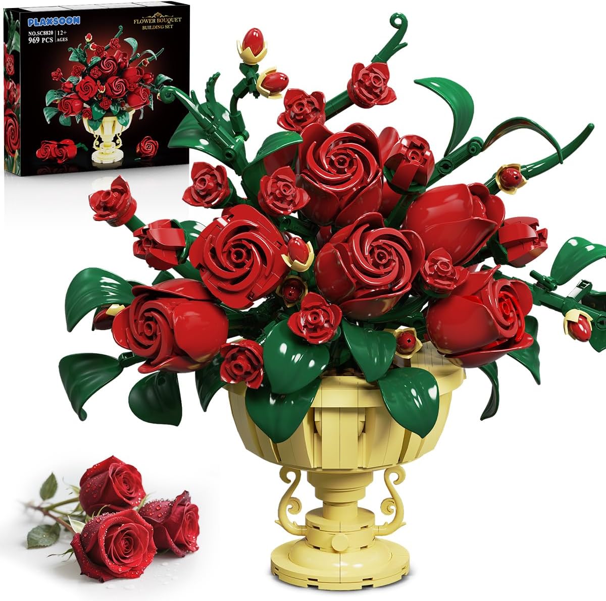 Detalle de PLAXSOON Blumen Rosen Bauspielzeugset 969 Teile 🧩