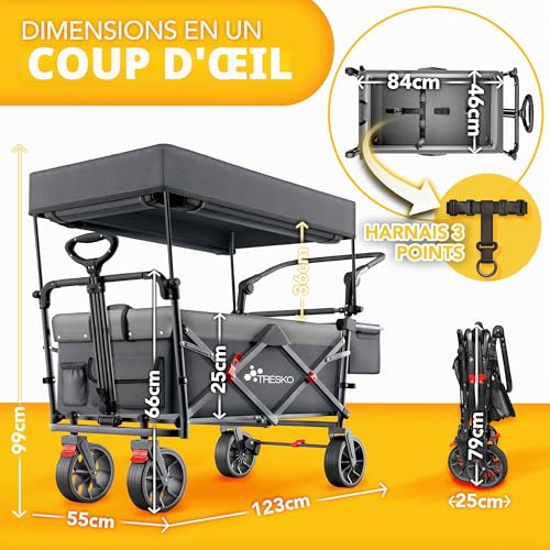 Thumbnail 8 de TRESKO Chariot de transport pliable avec toit et compartiment isotherme, modèle XXL