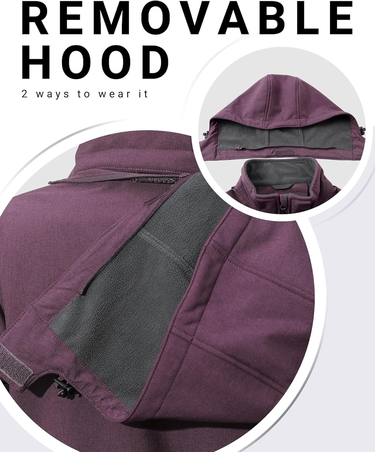 Detalle de Outdoor Ventures Damen Softshell Lange Jacke mit Kapuze – Fleece gefüttert, wind- und wasserdicht