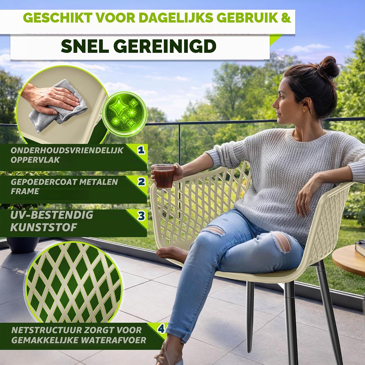 Detalle 1 de tillvex TVMVGS tuinstoelset met armleuningen, uv-bestendig kunststof