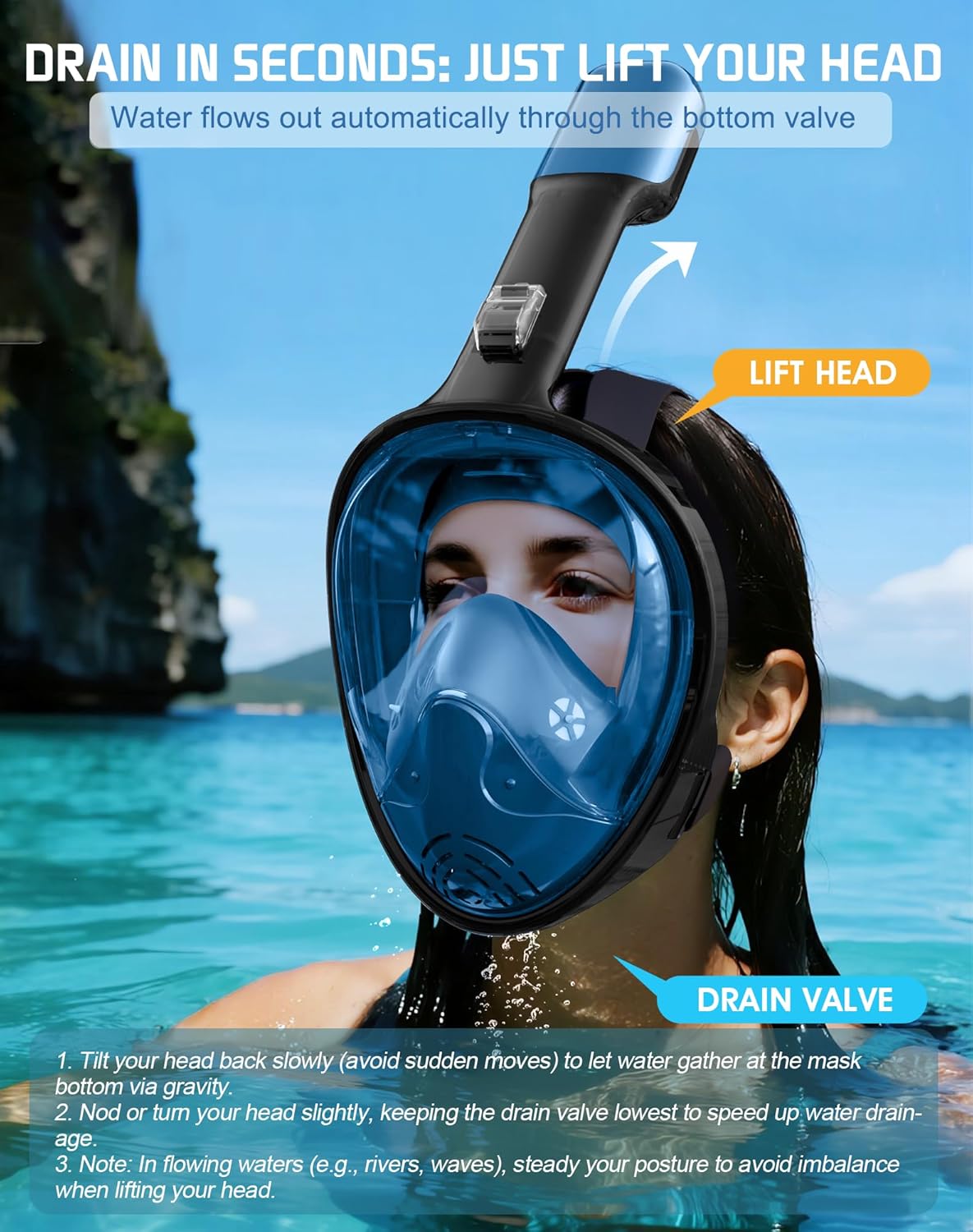 Thumbnail 6 de Greatever Full Face Snorkel Mask with Dry Top System and Detachable Camera Mount