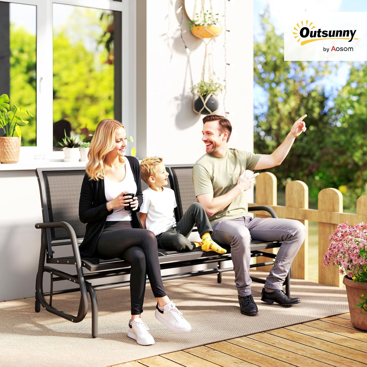 Thumbnail 1 de Outsunny Banc à Bascule de Jardin 3 Places – Design Contemporain et Grand Confort