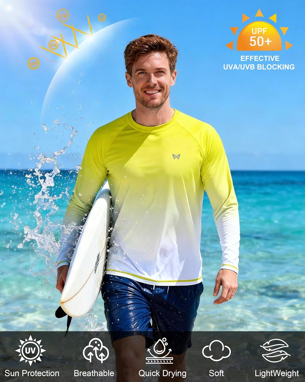 Detalle de WISMBOX Men's Long Sleeve UV Swim Top with UPF 50+ Sun Protection