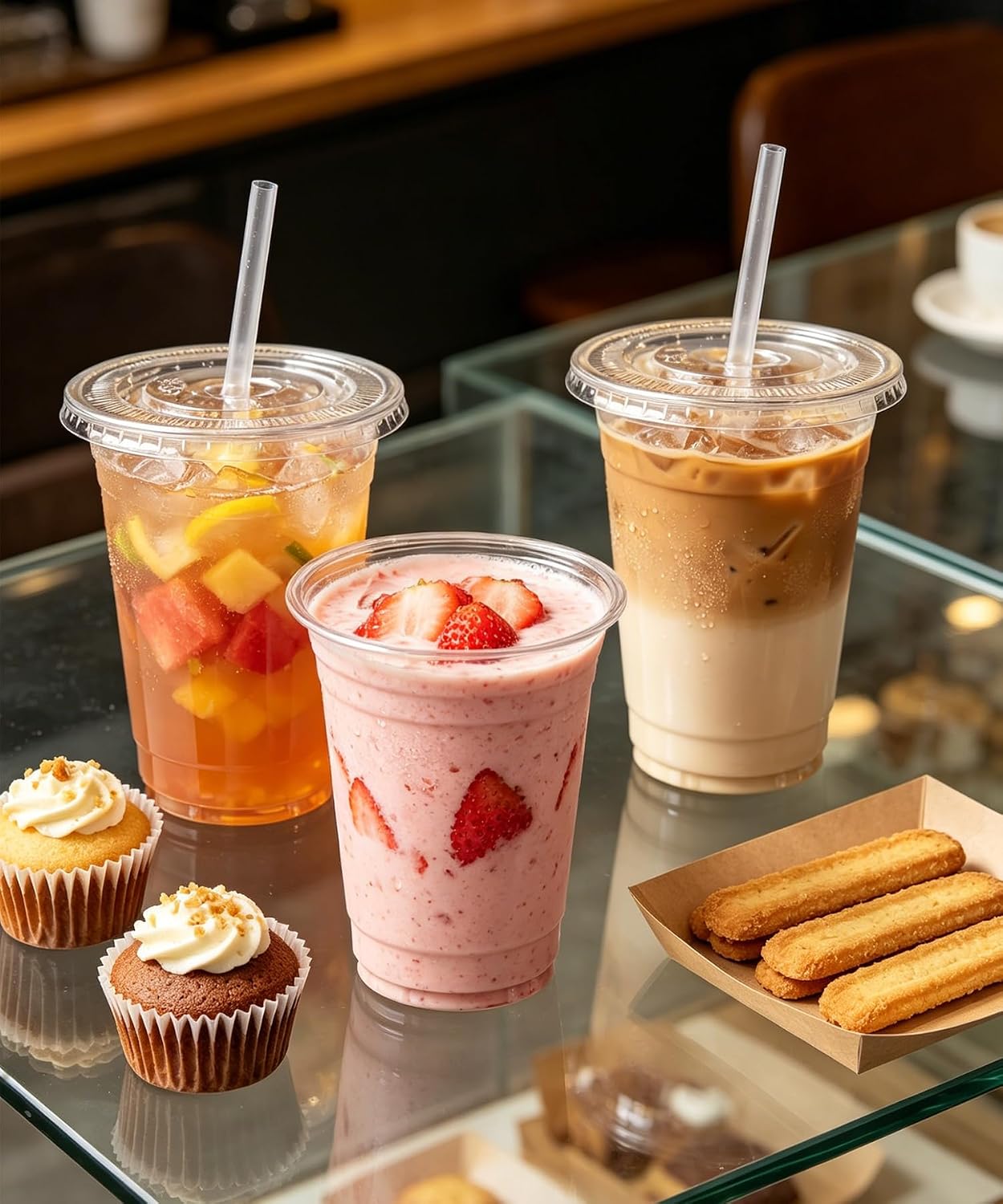 Detalle de Ginkgo 50 Pack 16 oz Clear Plastic Cups with Lids and Straws