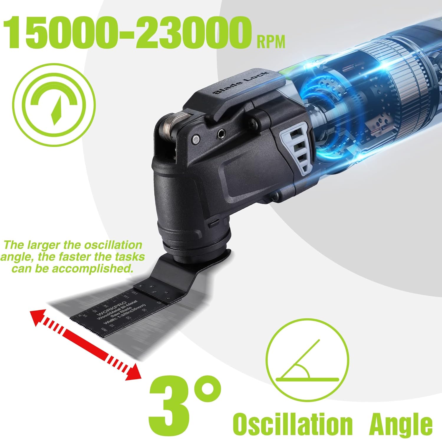 Thumbnail 2 de WORKPRO 300W Oscillating Multi-Tool Kit with 7 Speeds (15,000–23,000 RPM) and 17-Piece Accessories