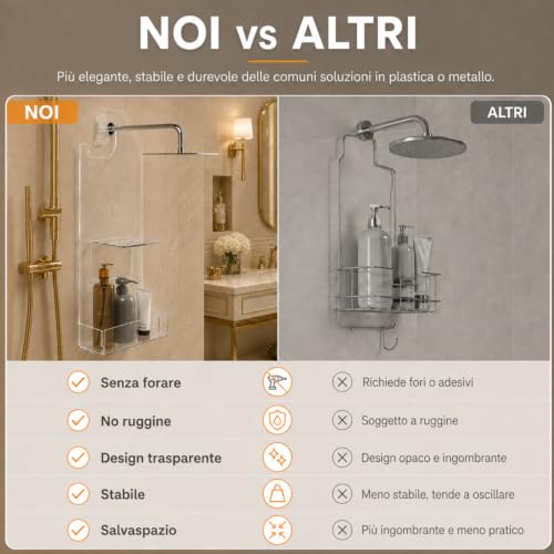 Thumbnail 4 de Agplex Porta Shampoo Doccia da Appendere al Soffione in Vetro Acrilico – Mensola Salvaspazio Made in Italy