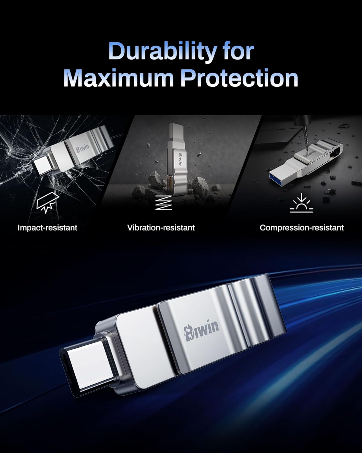 Detalle 2 de Biwin UD150 32GB Dual-Port USB 3.0 Flash Drive with 150 MB/s Speeds