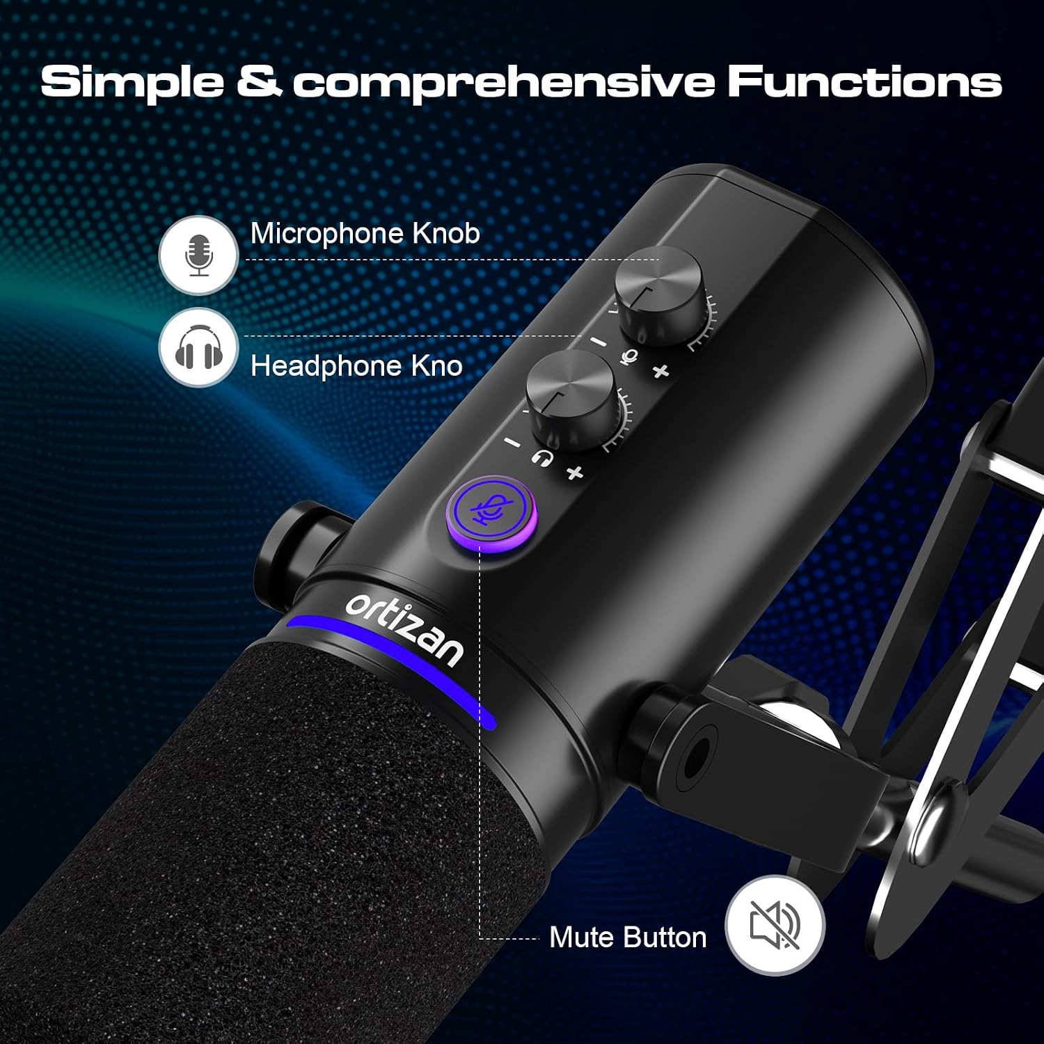 Detalle de Ortizan USB/XLR Mikrofon mit Arm, Mute und Monitoring – flexibel, direkt einsatzbereit