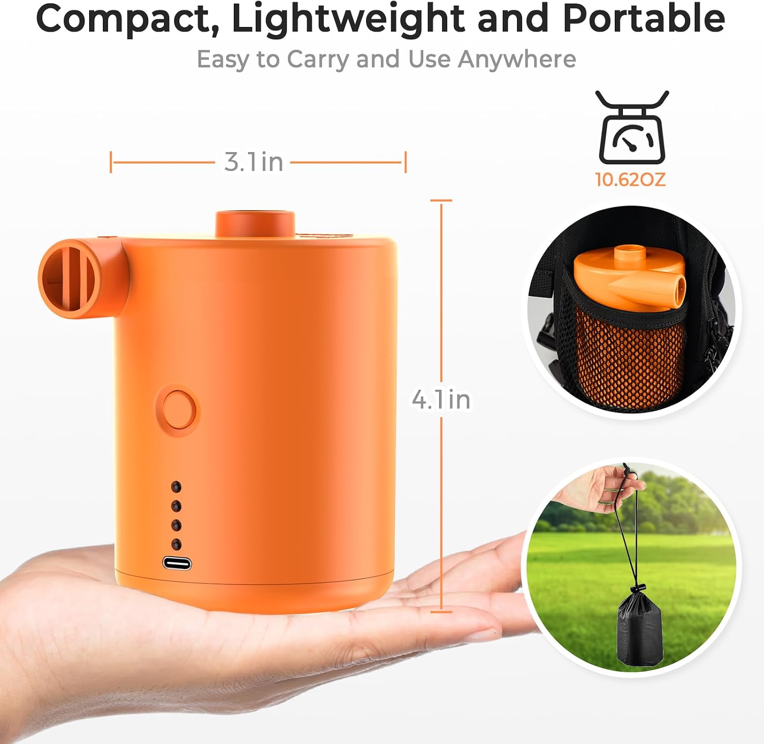 Detalle de Electric Air Pump Portable Rechargeable: 4000mAh 50W Fast Inflating Mini Pump for Inflatable Beds, Pools and More