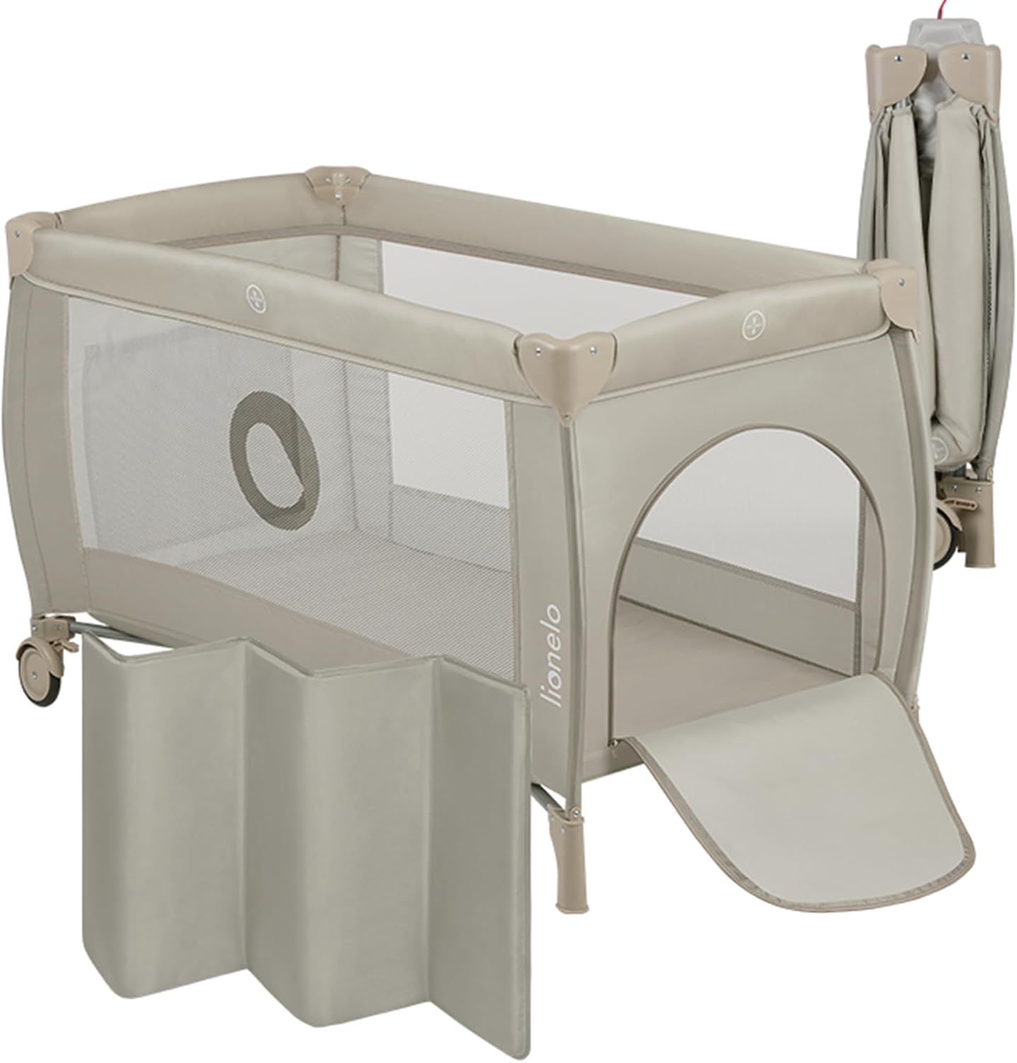 Detalle de LIONELO Stefi – lit bébé jusquà 15 kg avec entrée latérale et LockGuard, pliage rapide, sac de transport (GREY/Beige)