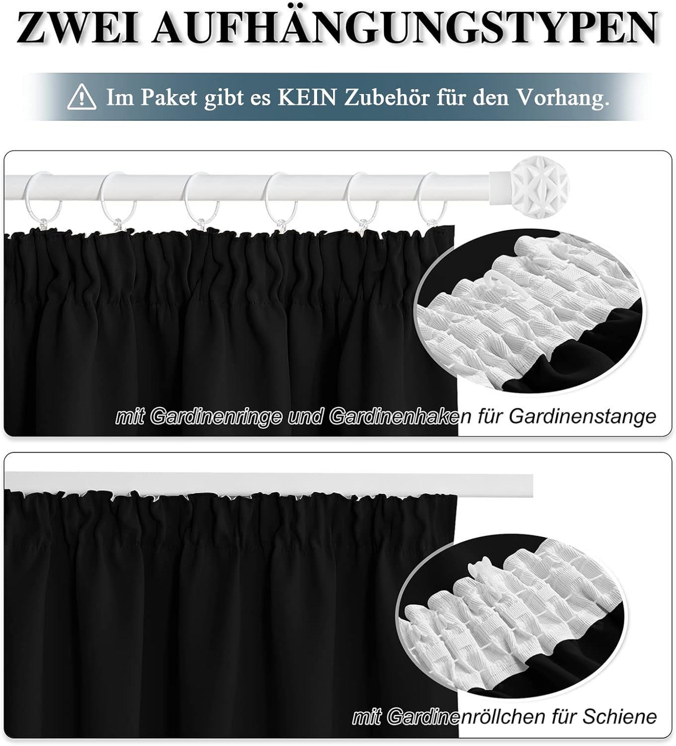 Thumbnail 6 de PONY DANCE Vorhang Verdunkelung Kräuselband 2er Set H 260 x B 140 cm – Thermogardine, Schwarz