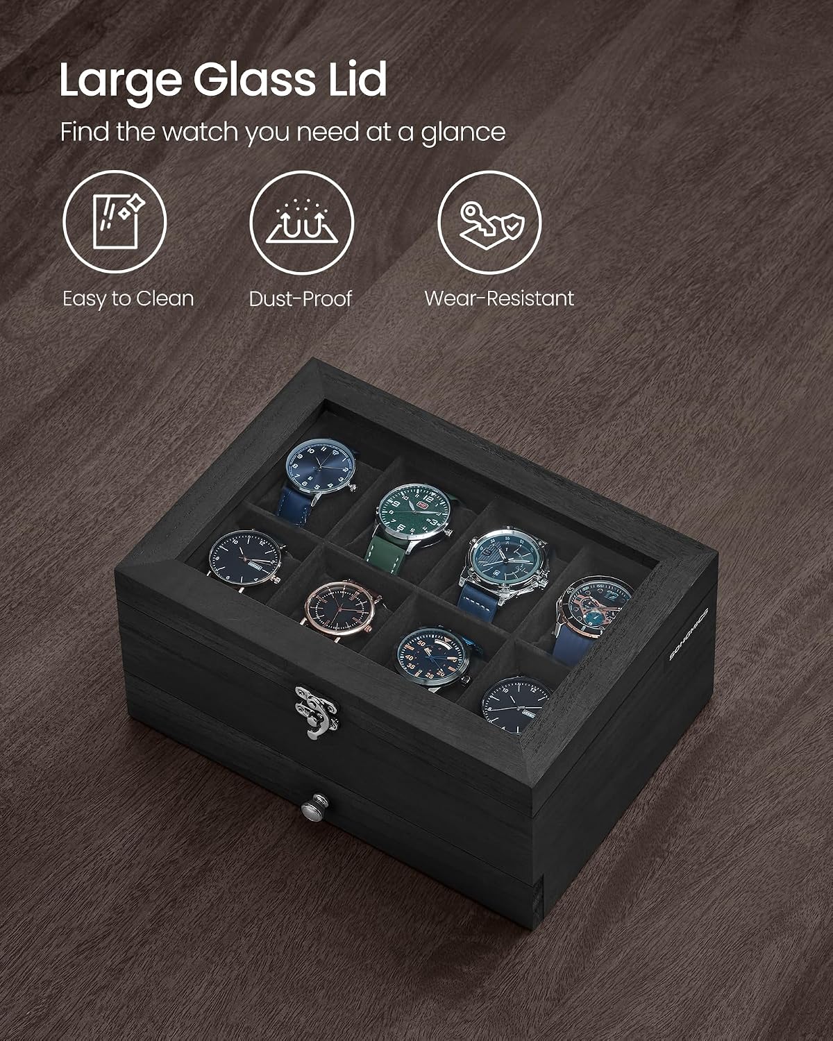 Detalle de SONGMICS Anicia JOW008B02 2-Tier Watch Box, 8 Slots and Glass Lid