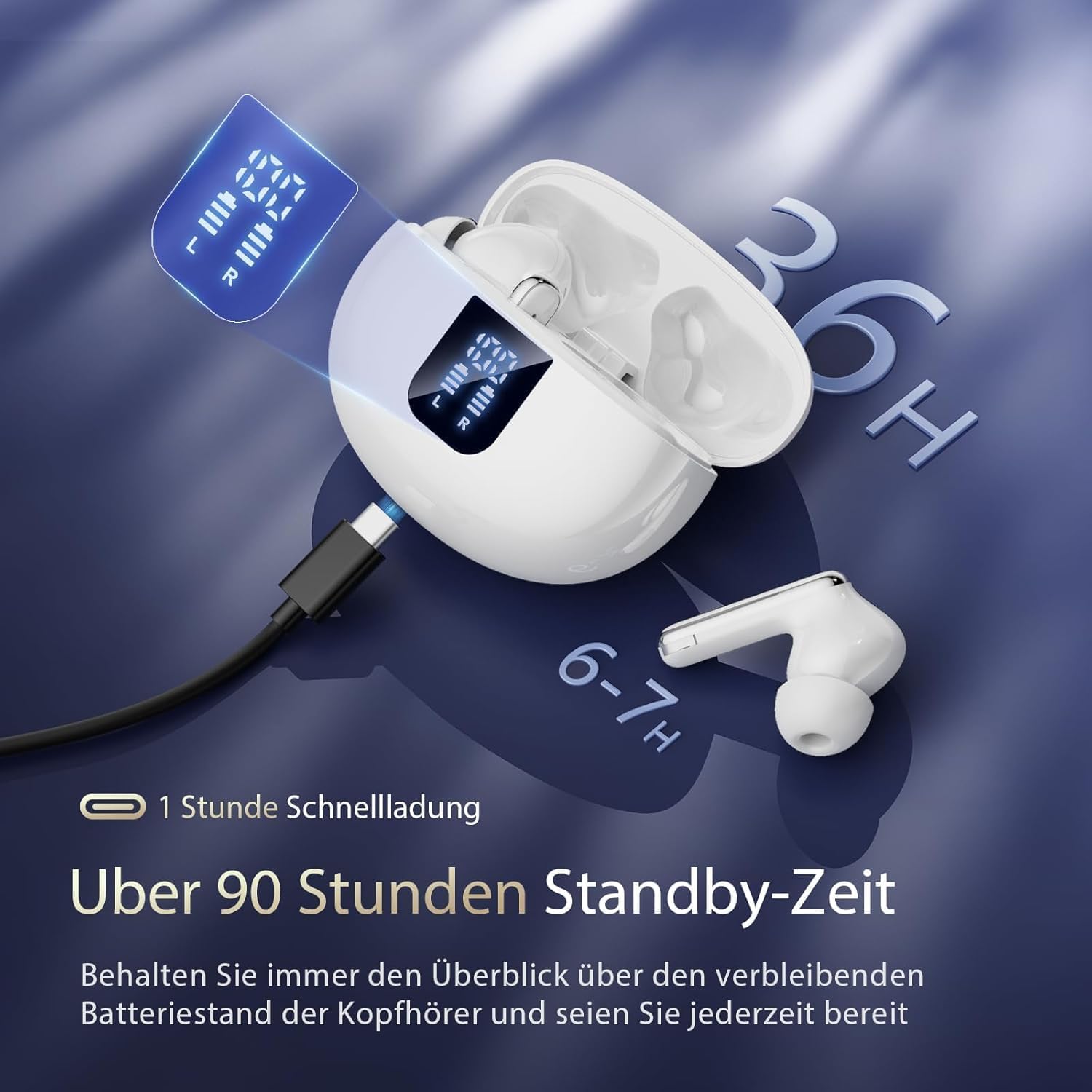 Thumbnail 6 de KI Übersetzer Kopfhörer Echtzeitübersetzung in 188 Sprachen – 4-in-1 Bluetooth 6.1, 36 Std. Spielzeit (Weiß)