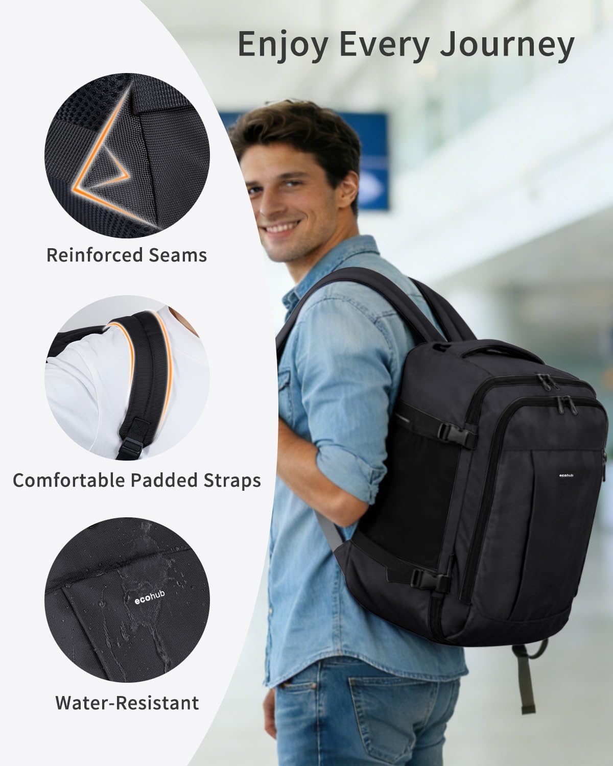 Thumbnail 4 de ECOHUB Ryanair Cabin Bags 40x30x20 – Underseat Travel Backpack, 24L, Recycled PET, 0.6kg