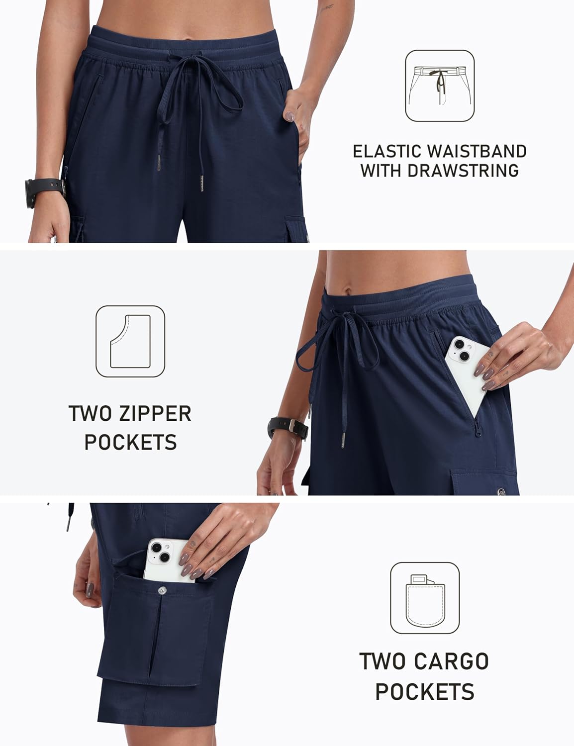 Thumbnail 3 de MoFiz Pantaloncini Cargo Trekking Donna: Bermuda Estivi con 6 Tasche, Vita Elastica