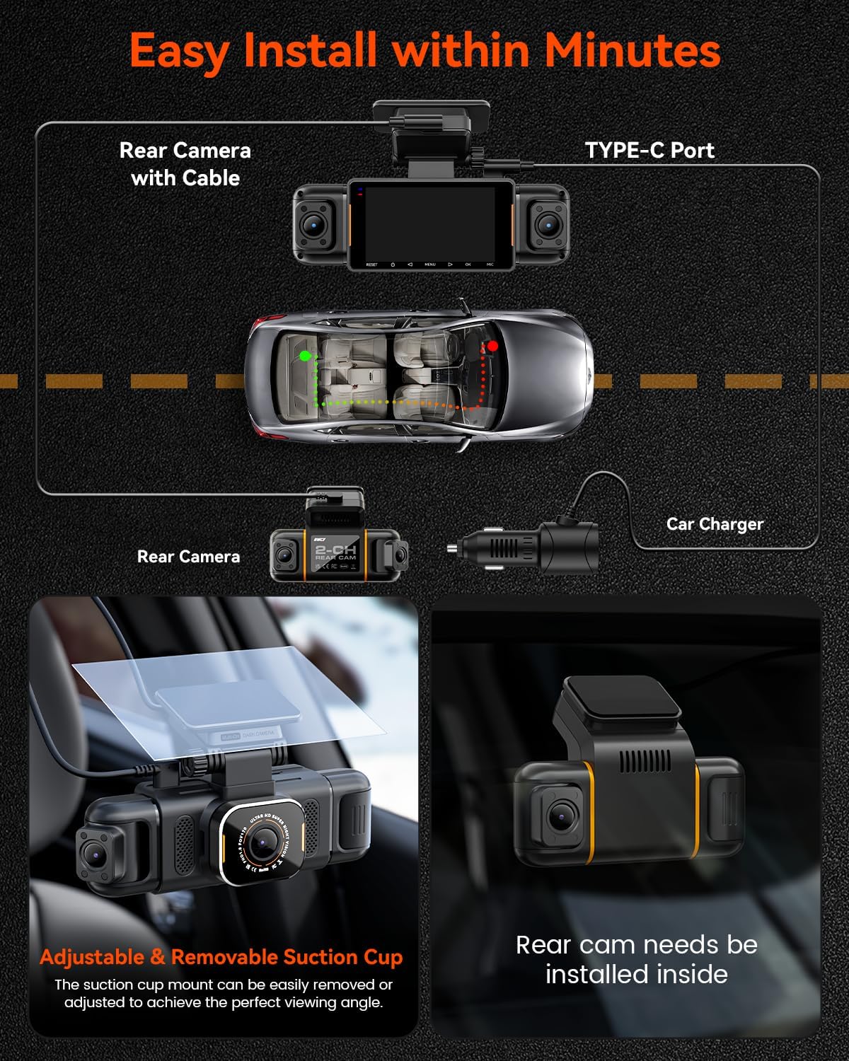 Thumbnail 6 de IIWEY N9 5-Channel Dash Cam with 360° View: 5.8G WiFi-6, 128GB Included, Night Vision & GPS