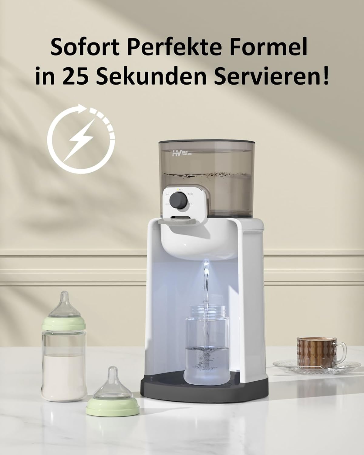 Thumbnail 1 de HEYVALUE Flaschenzubereiter für Babys & Flaschenwärmer mit Smart Thermostat – 4 Temperaturen, 72 Stunden Warmhaltefunktion, Weiß