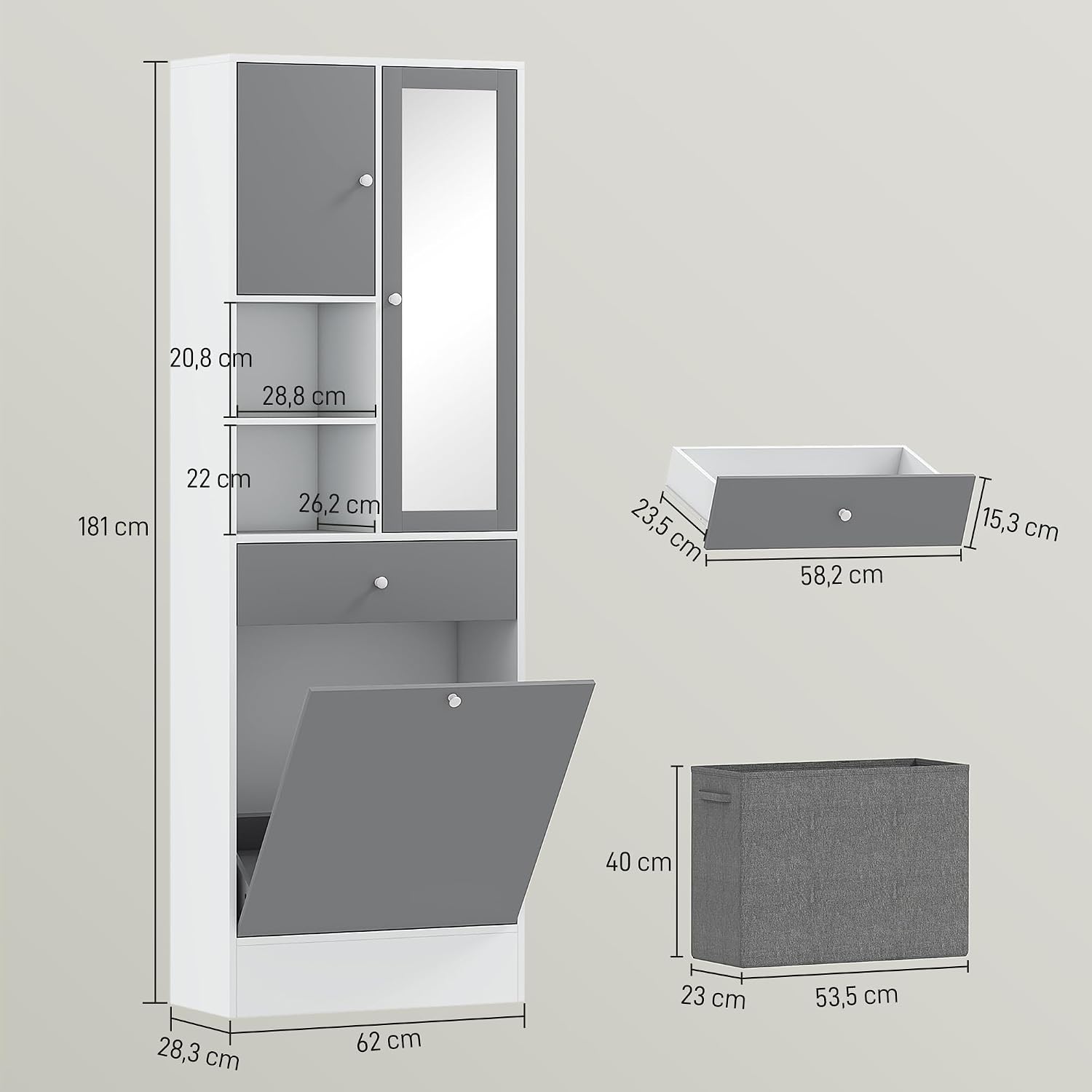 Thumbnail 2 de HOMCOM Meuble de bain haut gris blanc