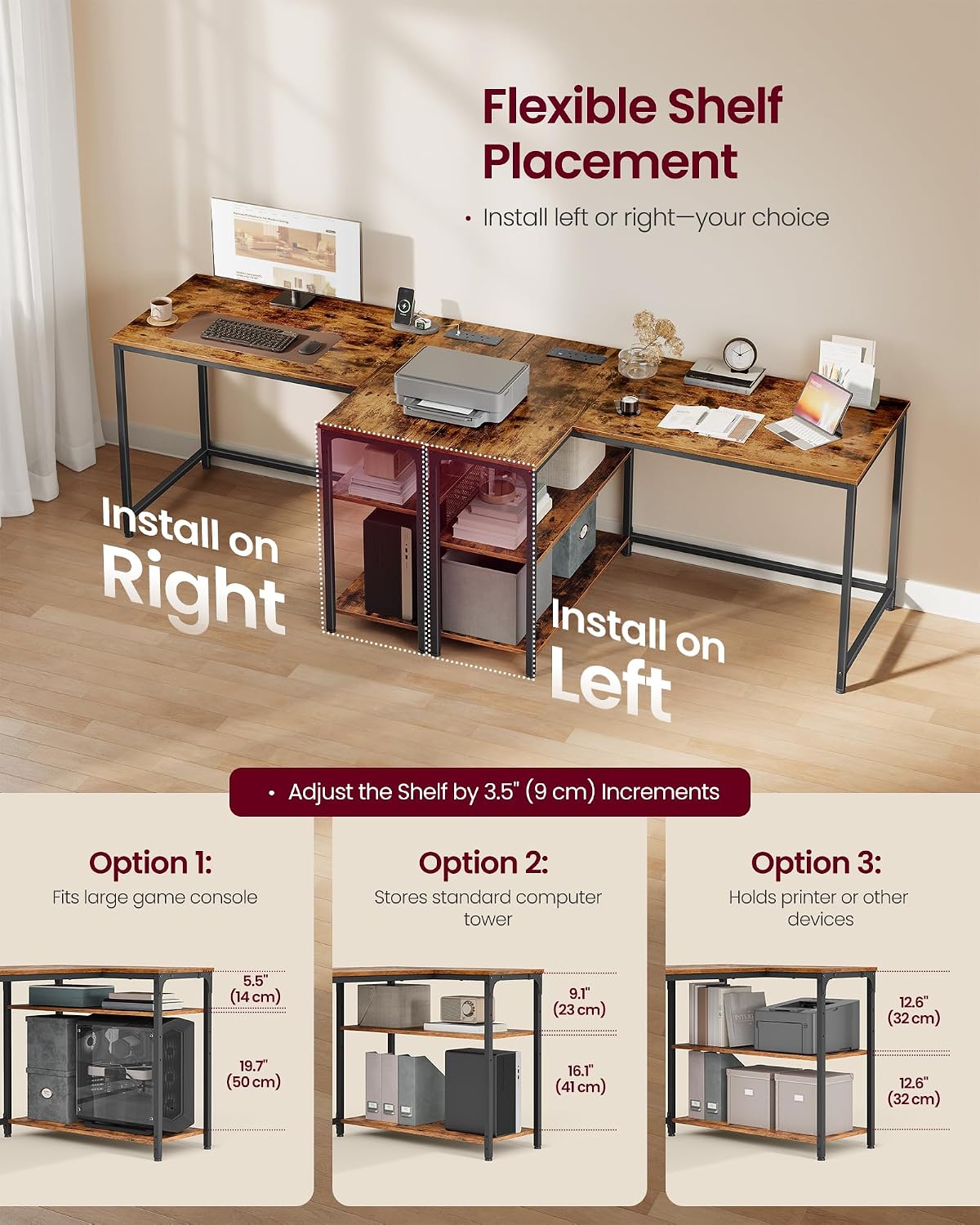 Thumbnail 5 de VASAGLE L Shaped Corner Desk 110 x 80 cm