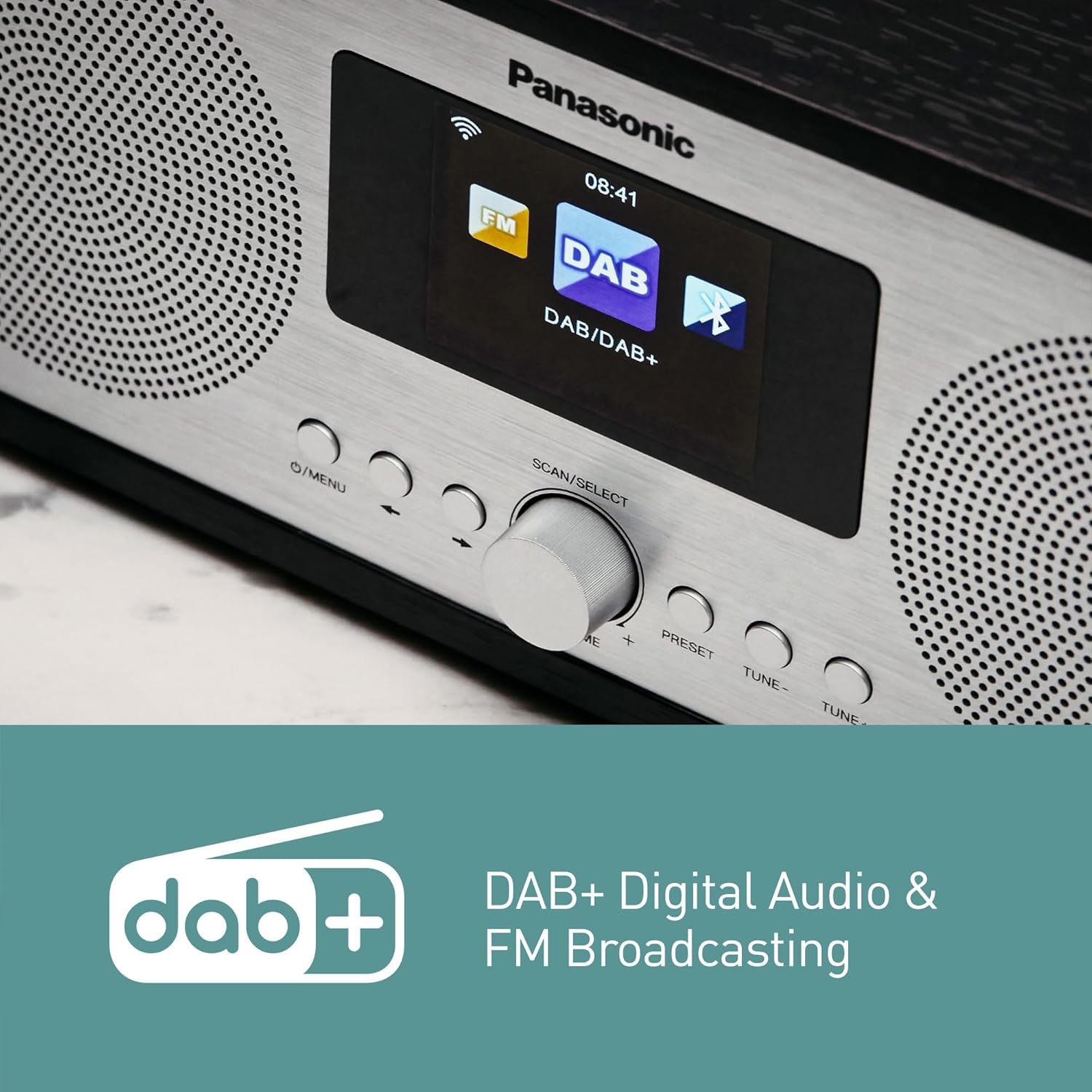 Detalle de Panasonic RF-D40EG-K : radio Internet, DAB+/FM, Bluetooth et Wi‑Fi avec télécommande et écran couleur