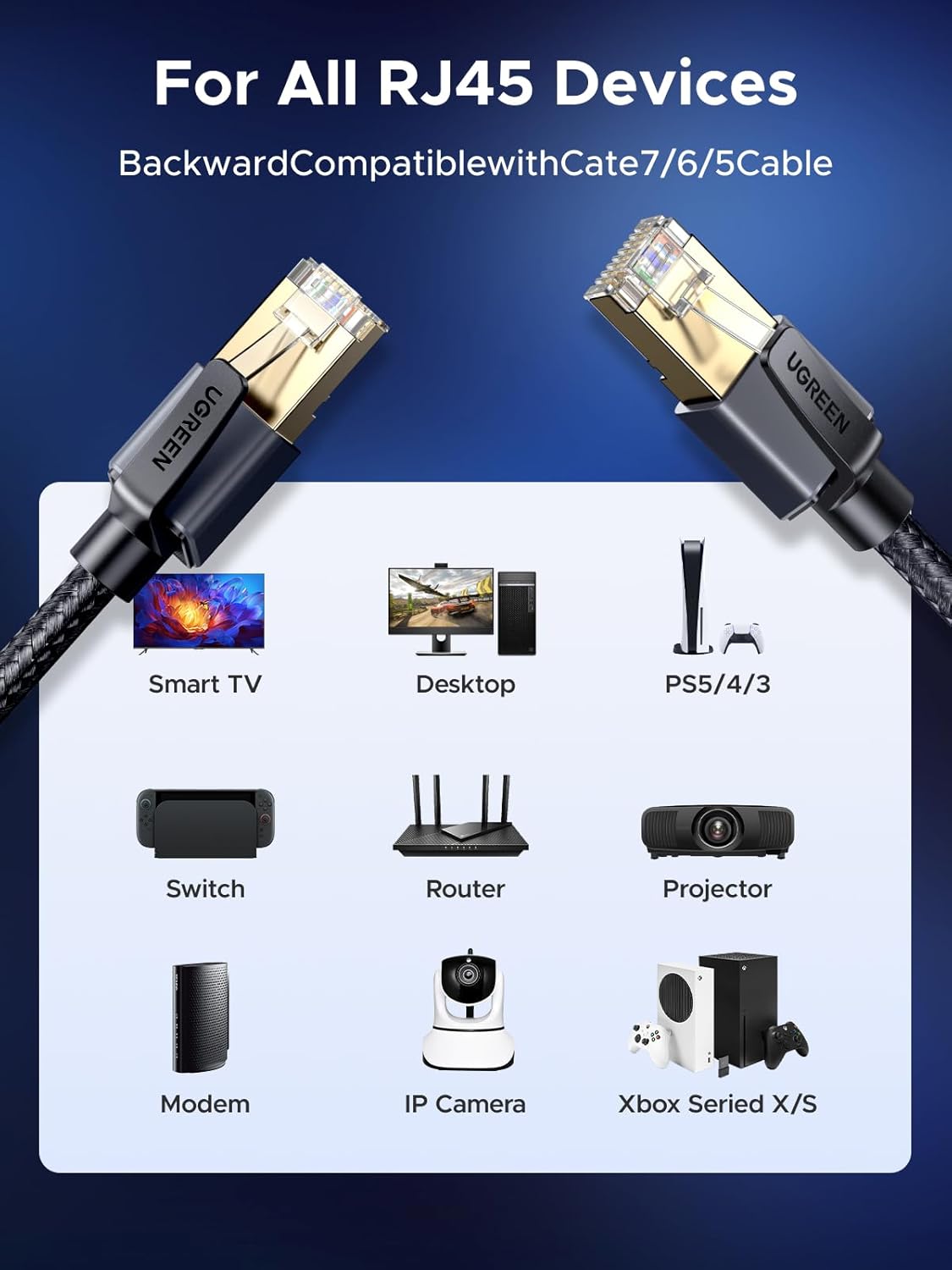 Thumbnail 4 de UGREEN Ethernet Cable 2m Cat 8 (F/FTP) with PoE Support – 40Gbps / 2000MHz RJ45 LAN Lead