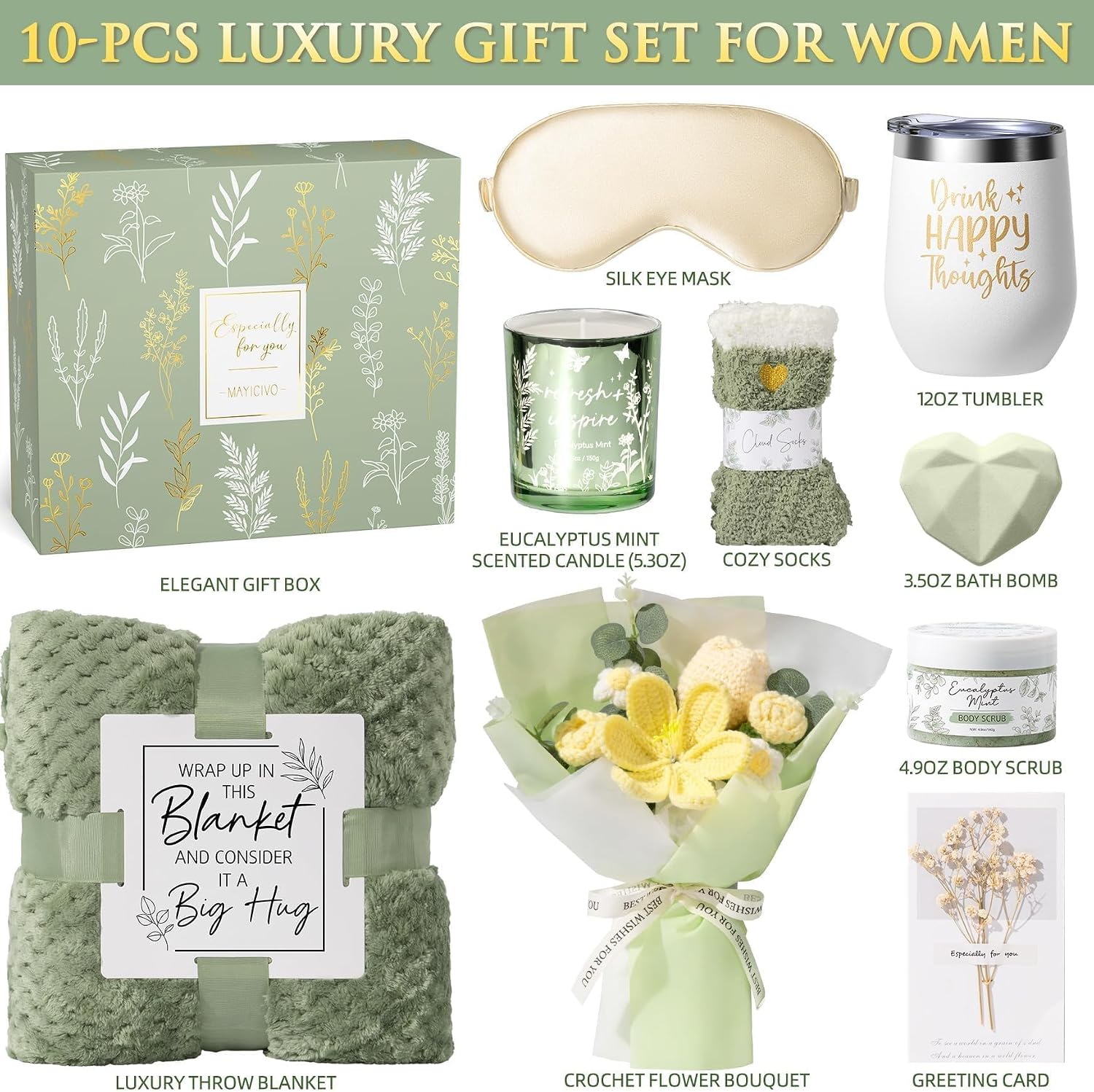 Detalle 2 de MAYICIVO Spa Self-Care Gift Basket with Throw Blanket and Crochet Bouquet