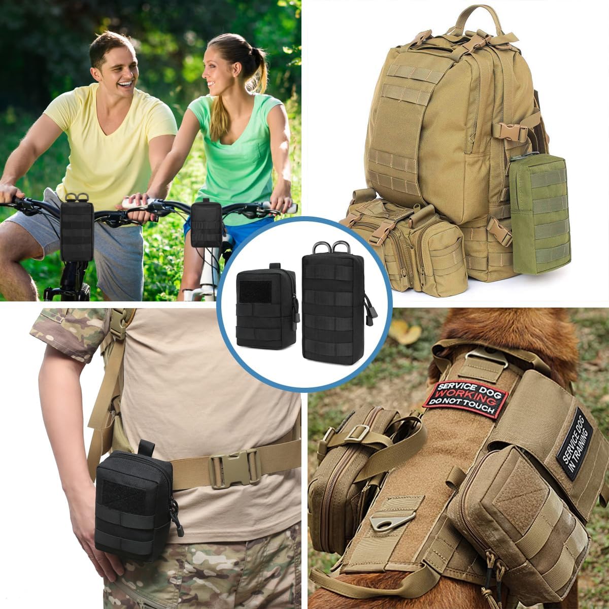 Detalle de MUCHER 3er Pack Molle Tasche – Taktische Hüfttaschen, EDC Utility Bauchtasche mit 3 Haken und Schlüsselanhänger