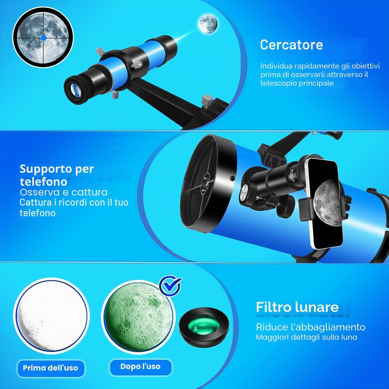 Detalle de Gaterda 150EQ Telescopio Astronomico Professionale con Montatura Equatoriale