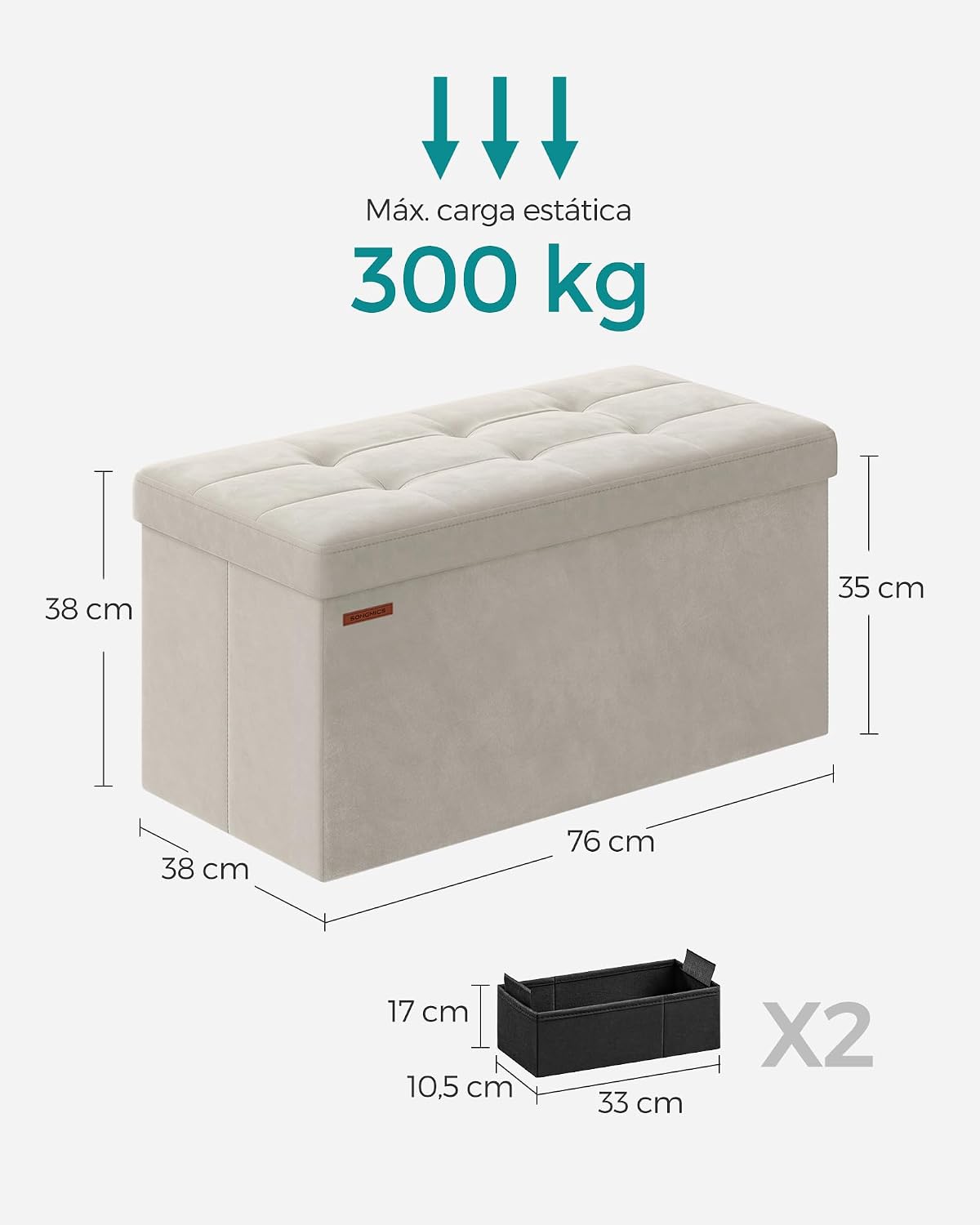 Detalle de SONGMICS LSF247W01 Puff baúl 89 L 300 kg