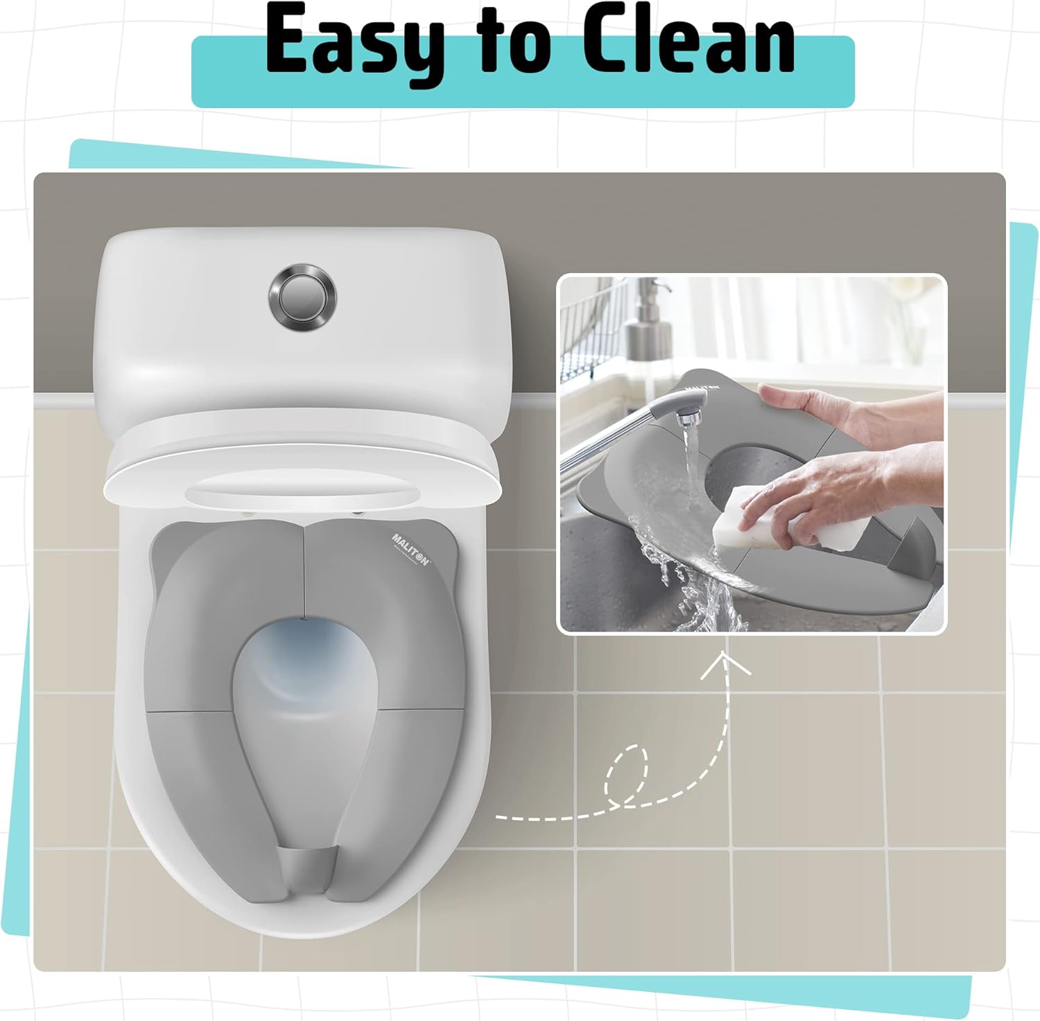 Thumbnail 6 de Maliton Toddler Toilet Seat (Foldable Potty Training Seat) with Splash Guard & Carry Bag, Grey