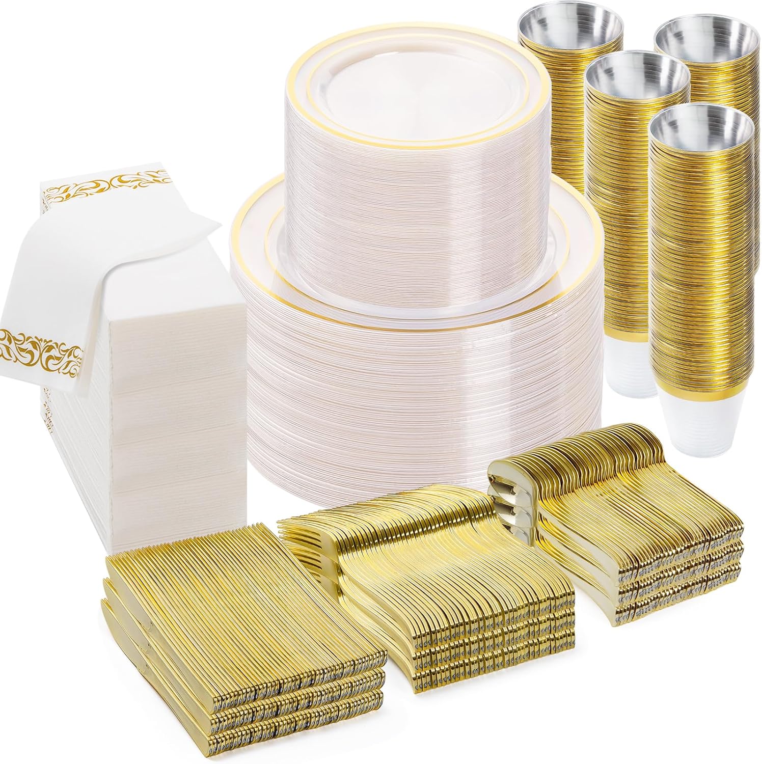 Detalle de BESTVIP 700PCS Clear Gold Disposable Dinnerware Set for 100 Guests