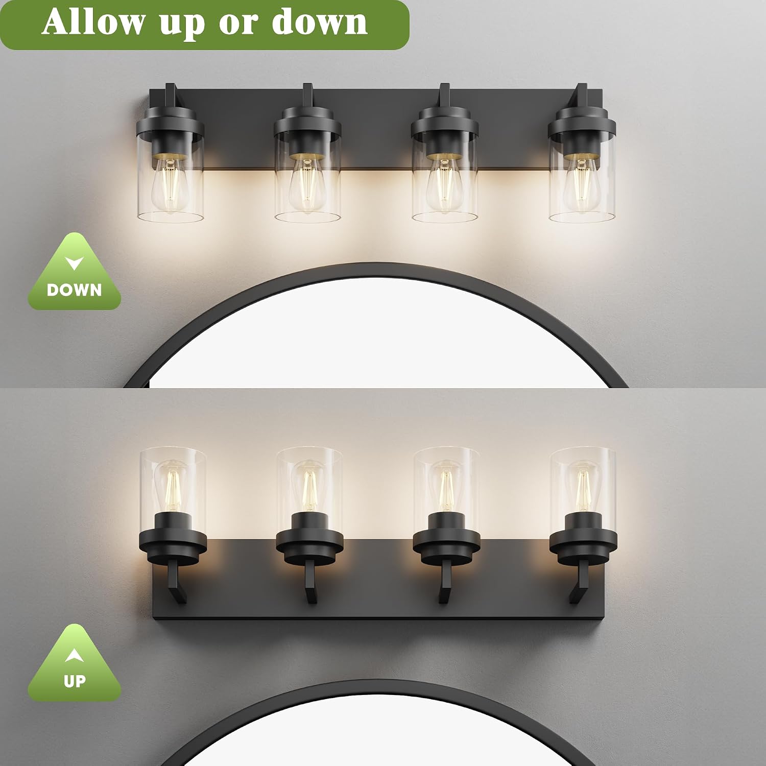 Detalle 1 de Espird L08-4-BK 4-Light Bathroom Vanity Light, Matte Black, Clear Glass