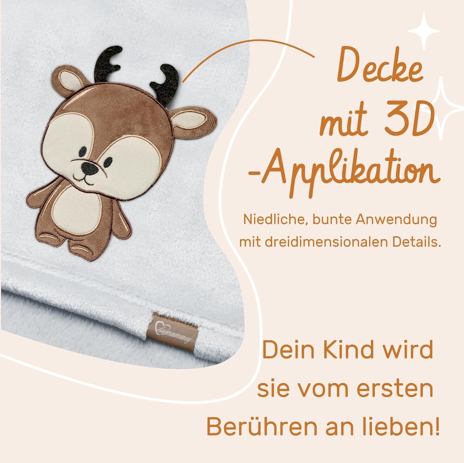 Thumbnail 4 de Be Mammy Warme Kuscheldecke Babydecke BE20-168 Hellgrau Hirsch