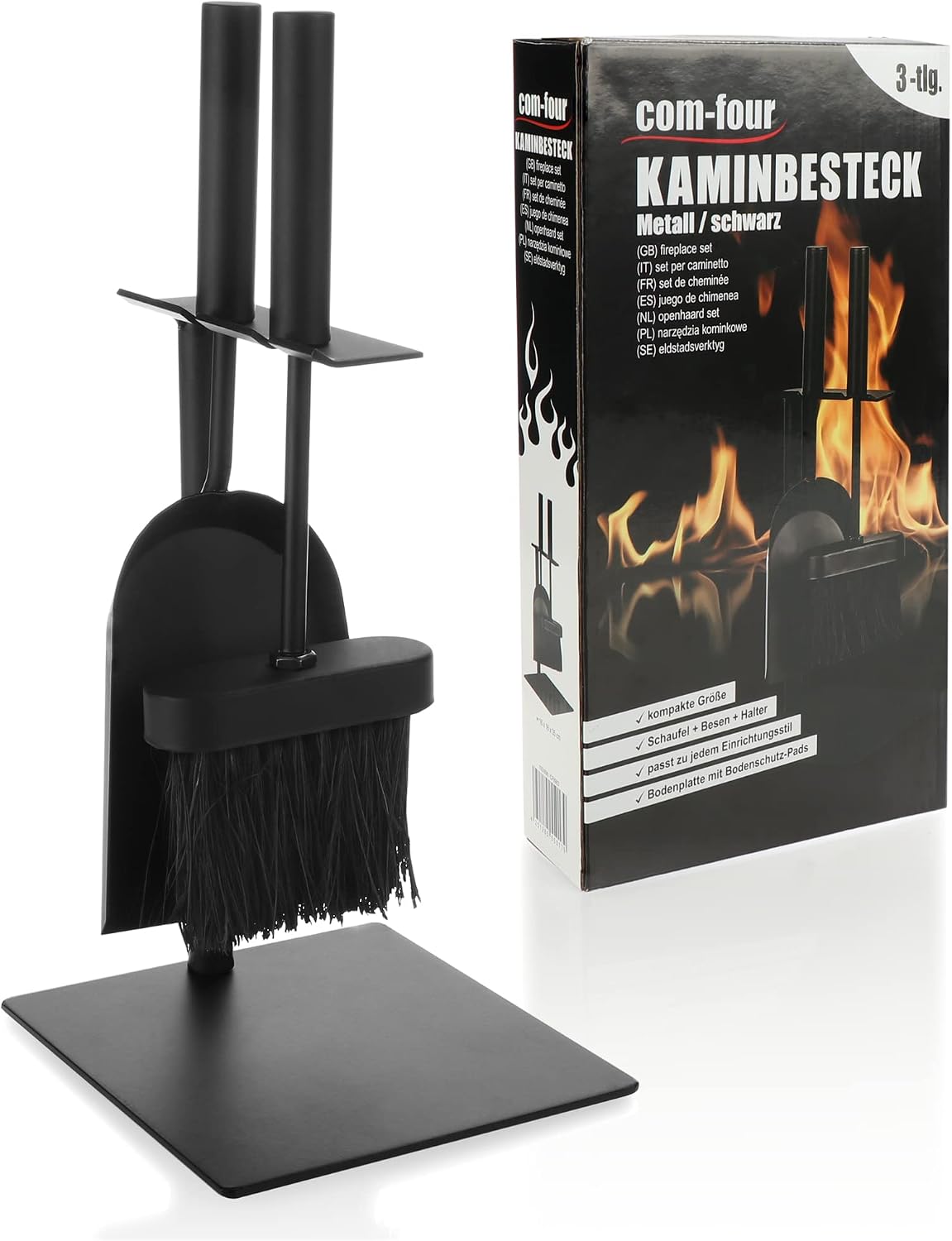 Detalle de COM-FOUR® Set camino nero 3 pezzi: pala, scopa e supporto per stufe compatte
