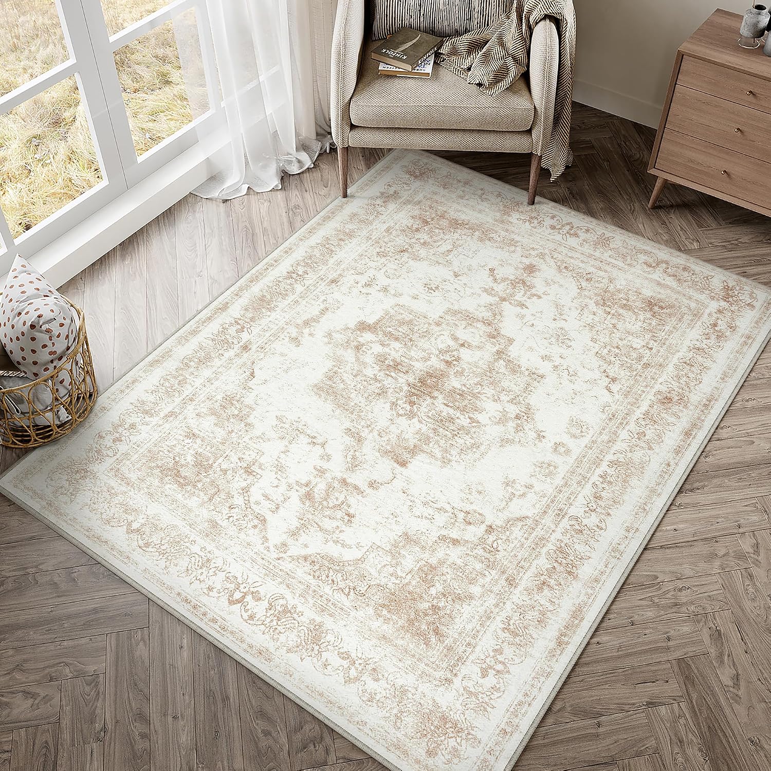 Thumbnail 6 de HUGEAR Vintage Brown Rugs – Large 240x300cm, Non-Slip, Washable Living Room Rug