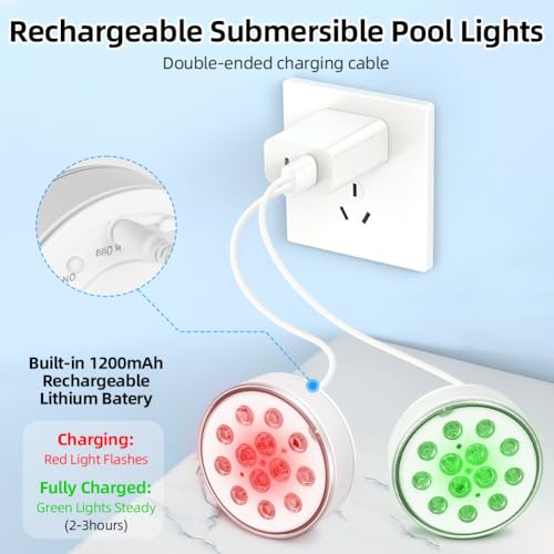 Detalle de Luci subacquee vsshe Piscina LED 2 pezzi ricaricabili con telecomando IP68, 16 colori, occhiello per matrimoni e piscine